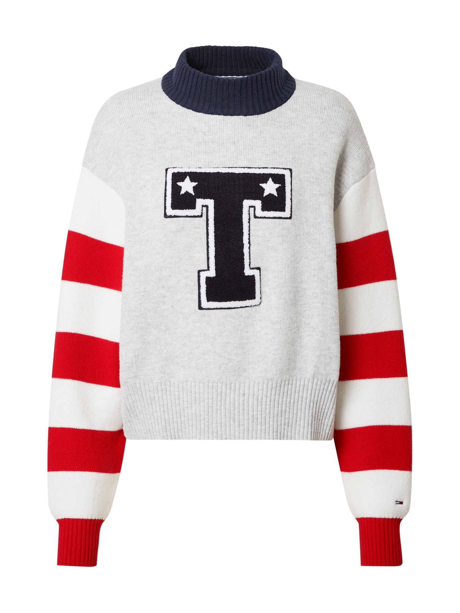 Tommy Jeans Megztinis 'VARSITY'  pilka / raudona / tamsiai mėlyna