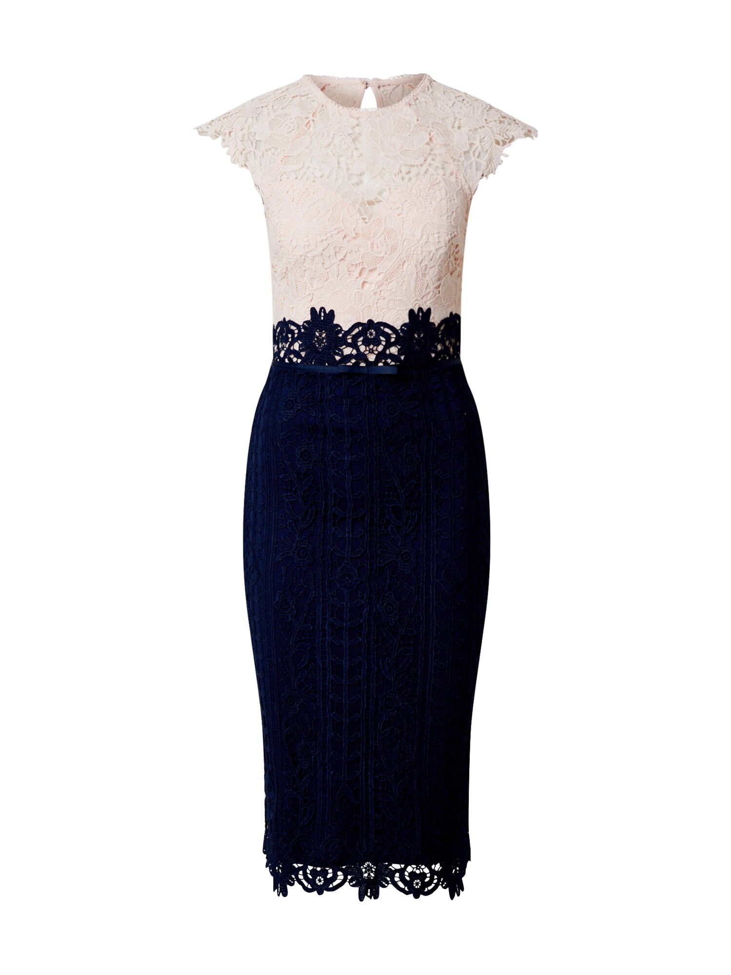Lipsy Trumpa kokteilinė suknelė 'NAVY CONTRAST LACE BODYCON'  tamsiai mėlyna