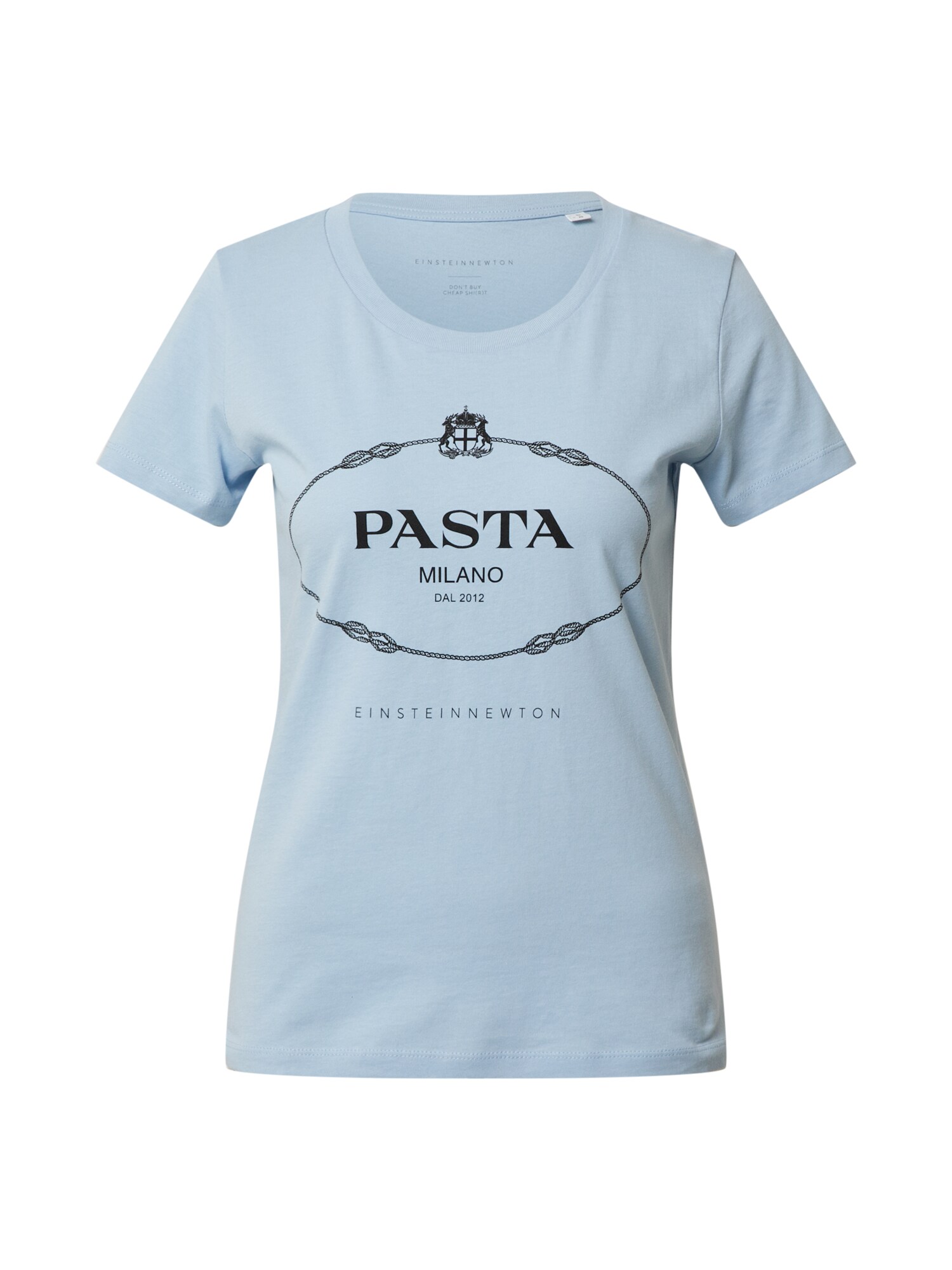 EINSTEIN & NEWTON Marškinėliai 'Pasta T-Shirt'  juoda / šviesiai mėlyna