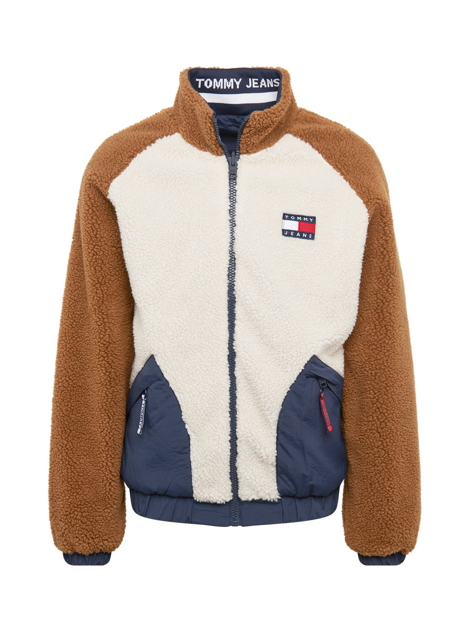 Tommy Jeans Demisezoninė striukė  ruda / tamsiai mėlyna / kremo