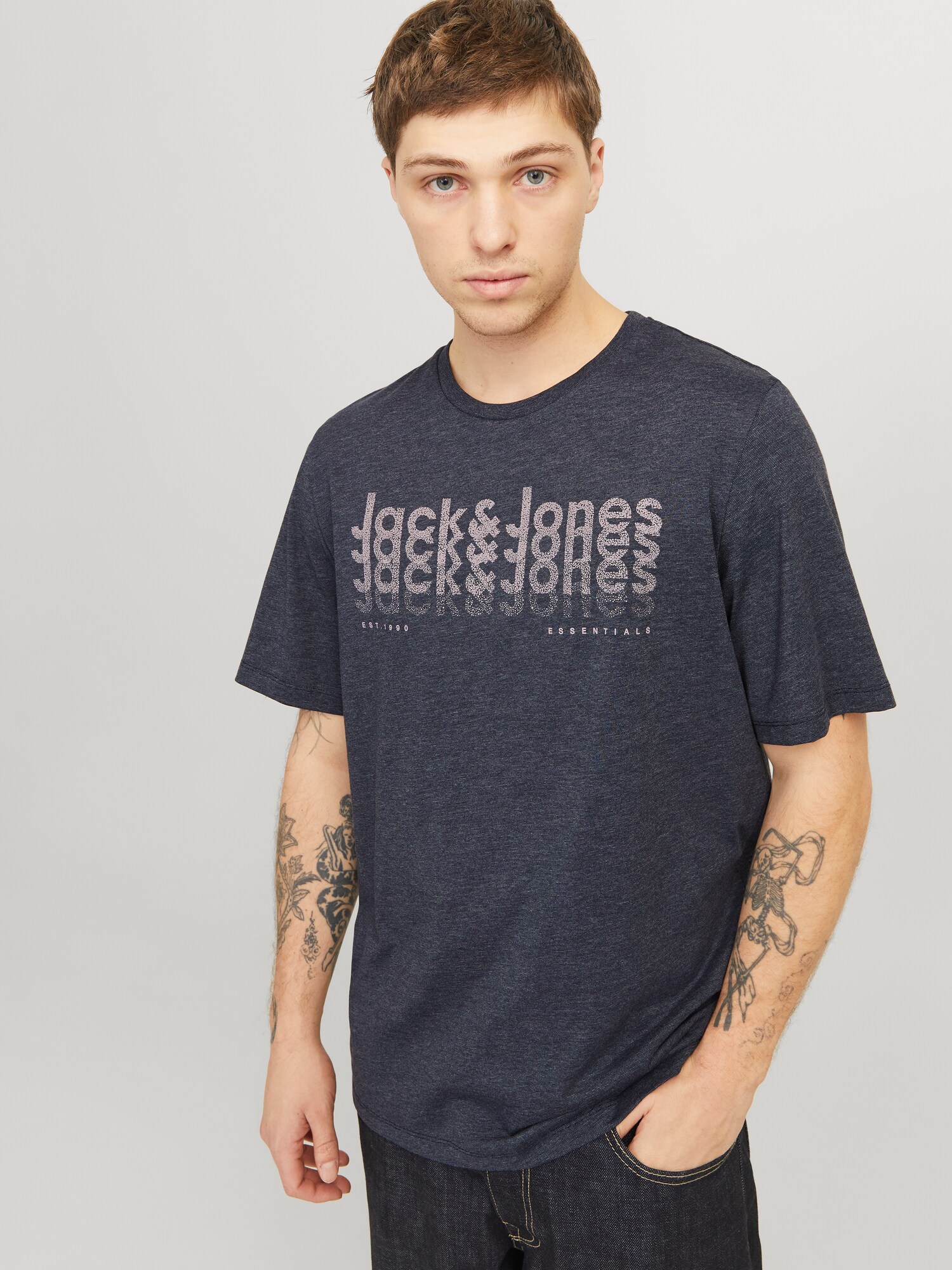 JACK & JONES Póló 'JJTEX'  éjkék / taupe termék 2. képe