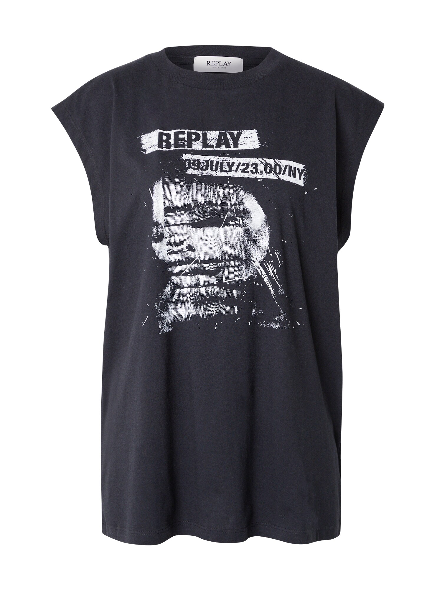 REPLAY Tricou  negru / alb