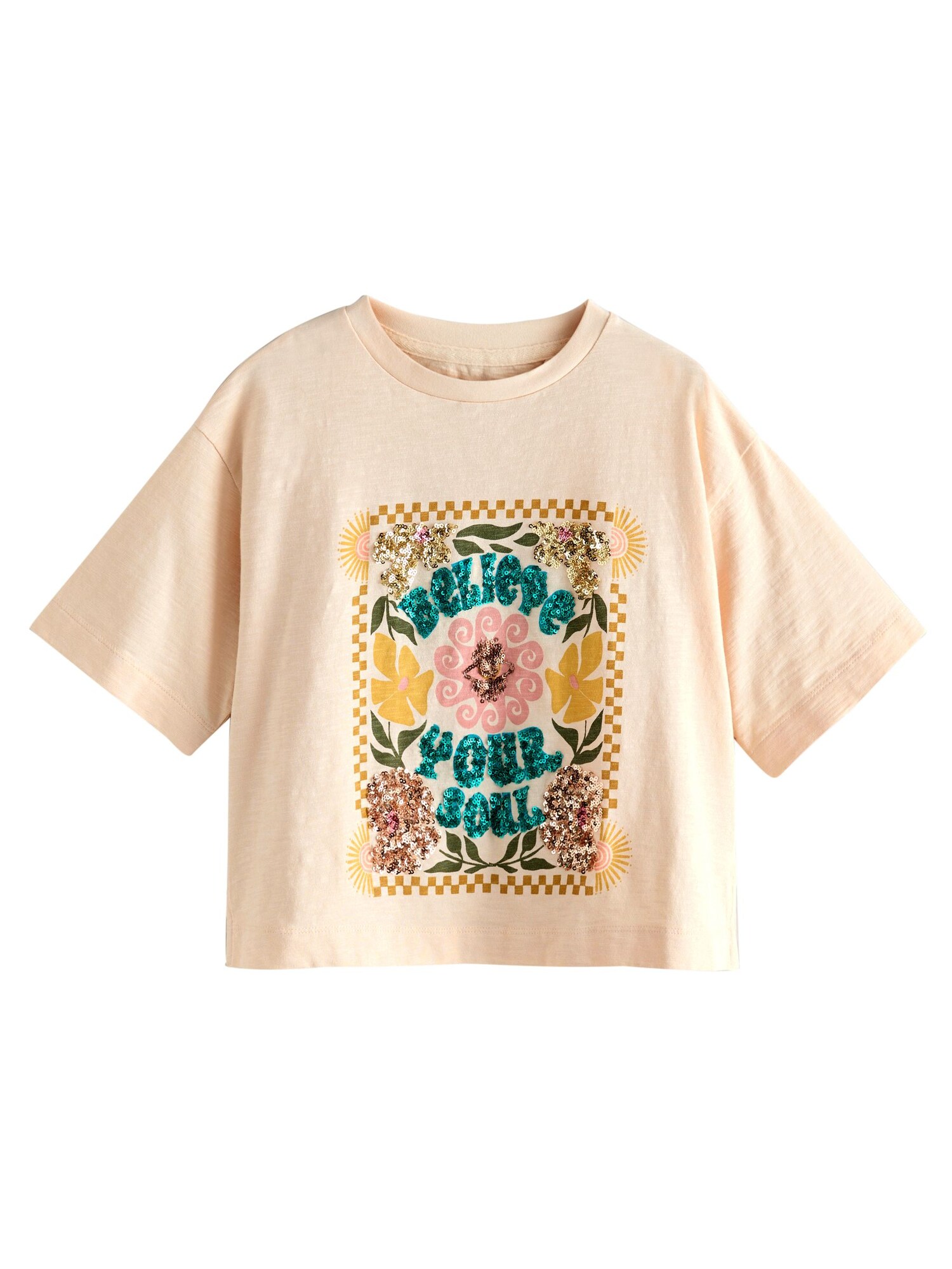 Next Tricou  galben lămâie / verde amestecat / portocaliu piersică / roz
