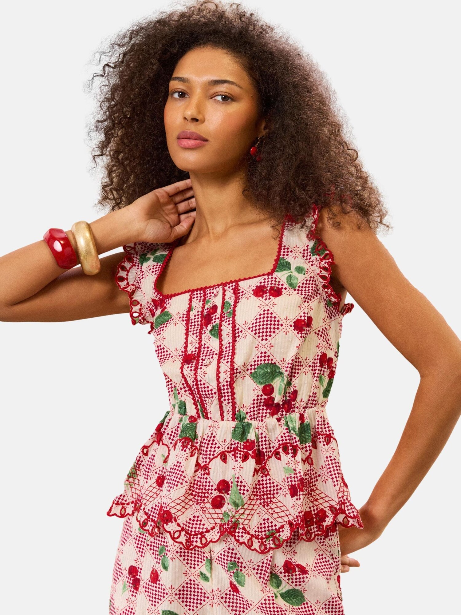 love & roses Top  bej deschis / verde / roșu