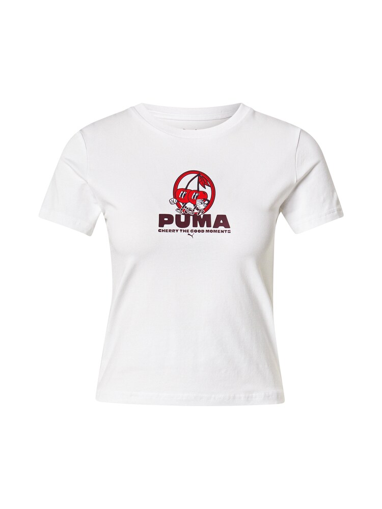 PUMA T-Shirt 'CHERRY THE MOMENT' Damen Größe M aubergine / rot / weiß