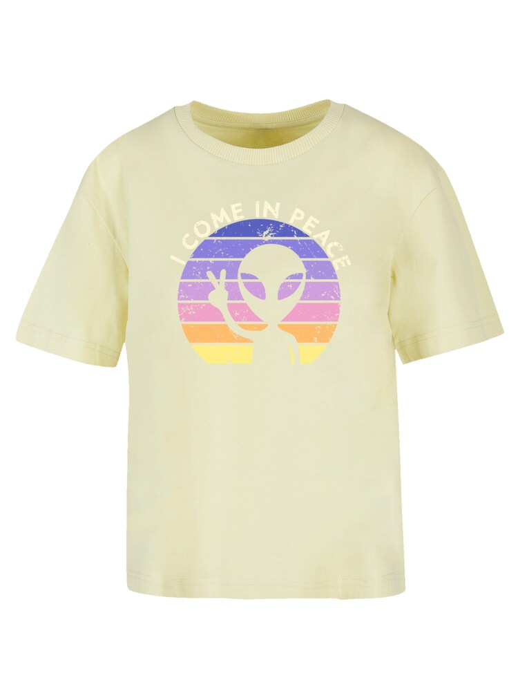 F4NT4STIC T-Shirt 'Alien Peace Sunset' Damen Größe 6XL gelb / pastellgelb / lila / pink