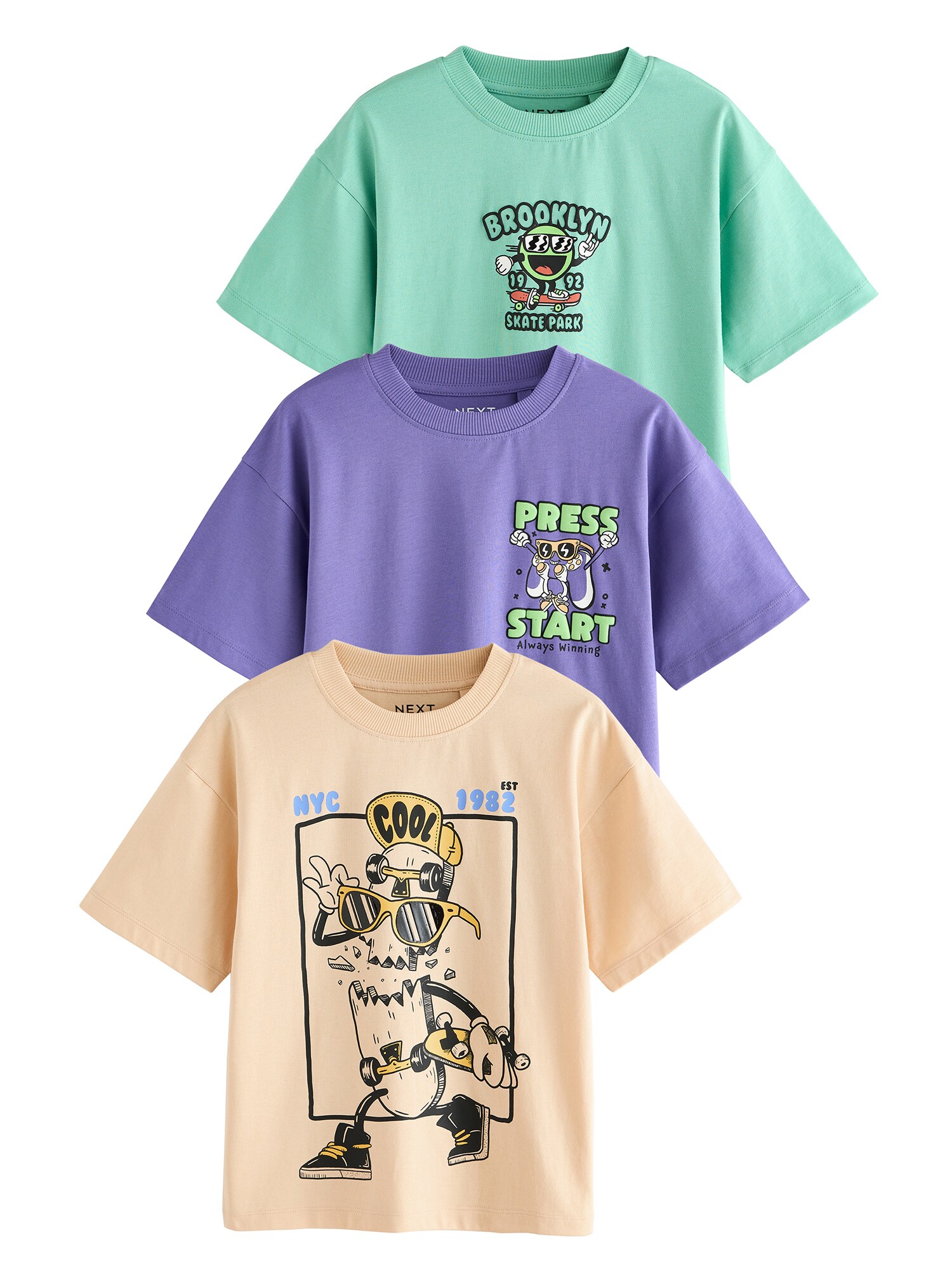 Next Tricou  verde mentă / mov închis / portocaliu pastel / negru