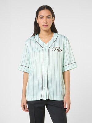 FILA Camiseta 'FIESOLE boxy pinstriped satin baseball shirt'  turquesa