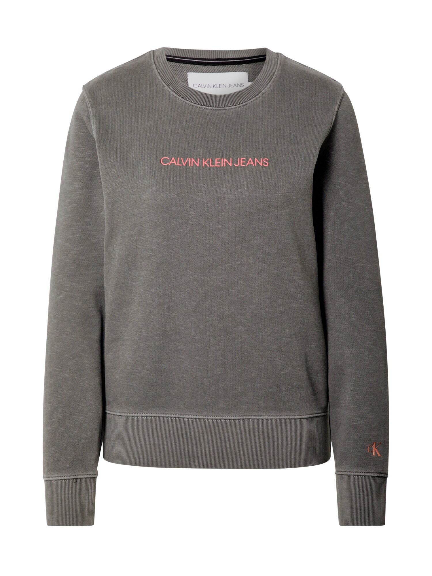 Calvin Klein Jeans Megztinis be užsegimo 'SHRUNKEN INSTITUTIONAL'  pilka / šviesiai raudona