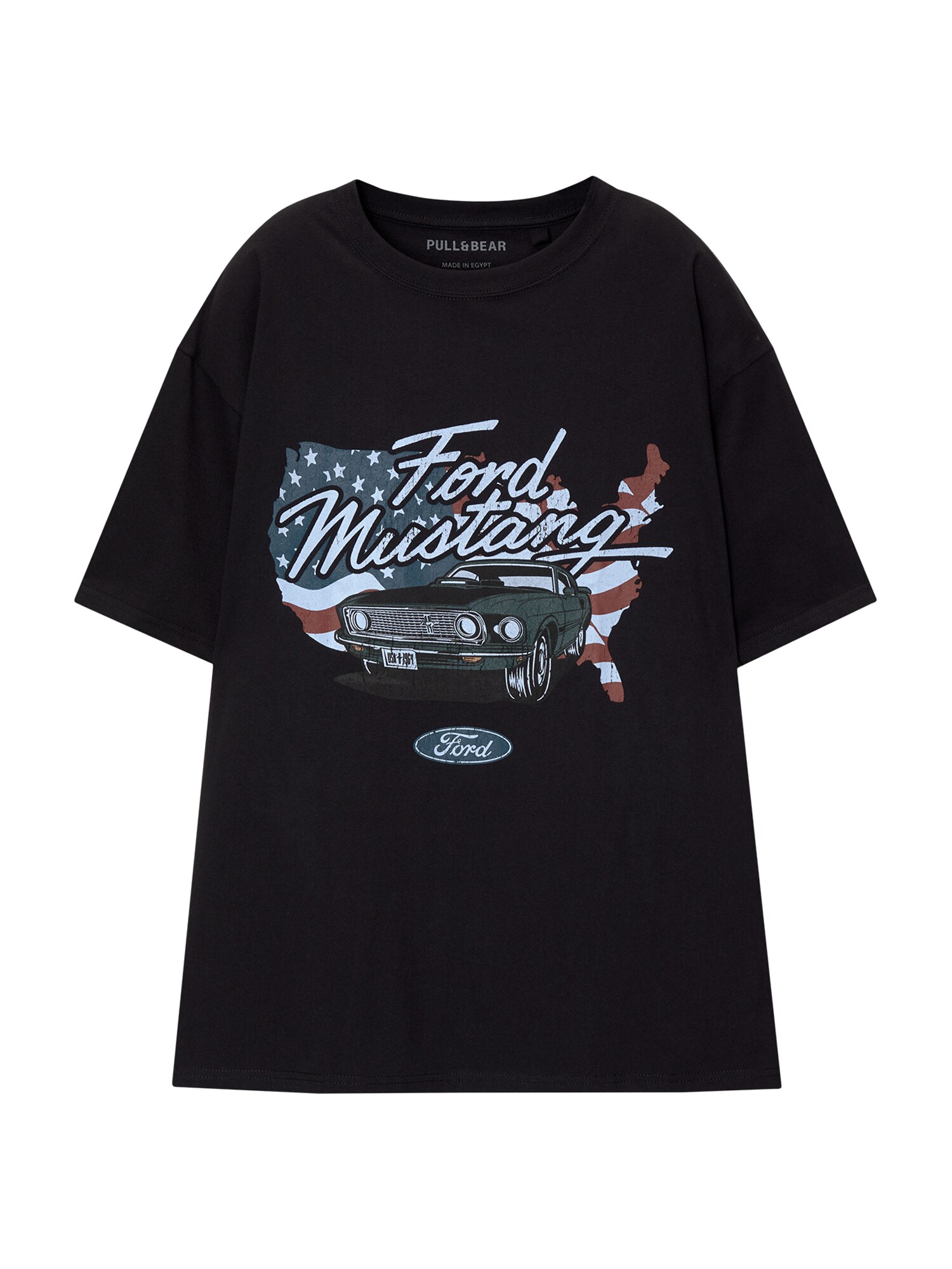 Pull&Bear Tričko 'FORD MUSTANG'  námornícka modrá / červená / čierna / biela