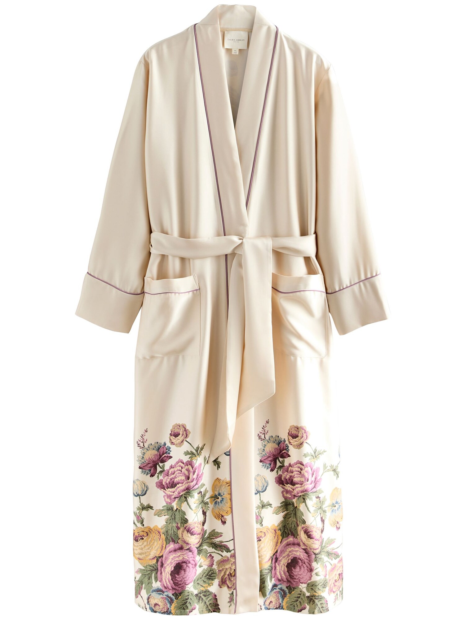 LAURA ASHLEY Halat de baie lung Uffington Roses  șampanie / oliv / mov orhidee / roz închis