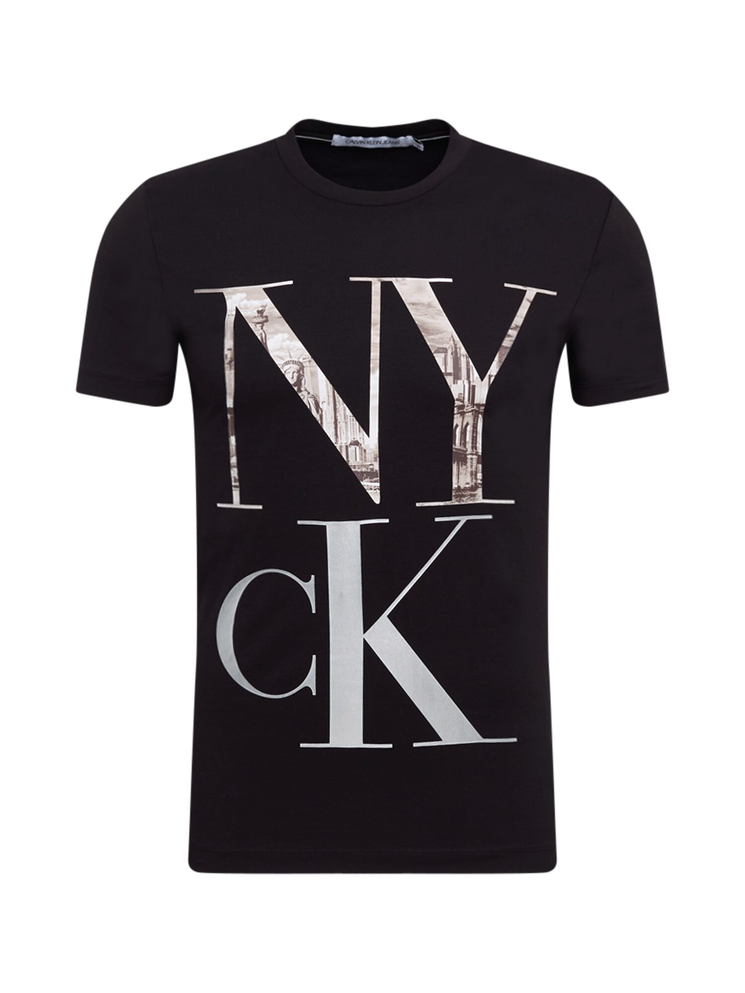Calvin Klein Jeans Marškinėliai  juoda / sidabrinė / ruda