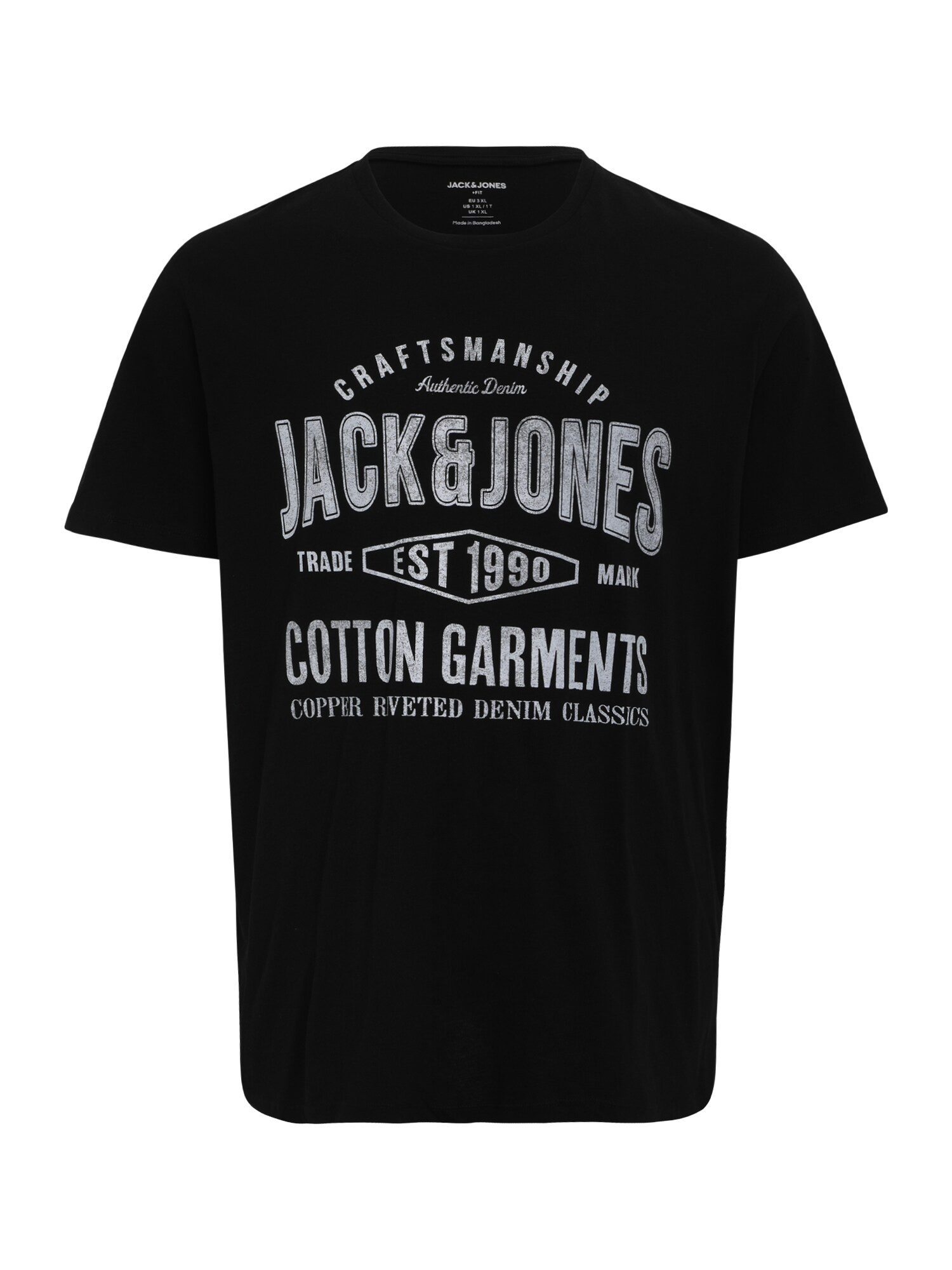 Jack & Jones Plus Tričko 'JJJEANS'  čierna / šedobiela