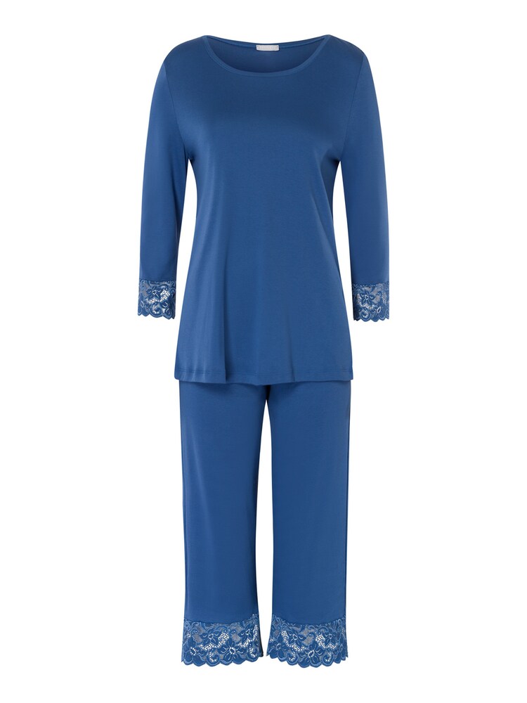 Hanro 3/4 Arm Pyjama ' Mots ' Damen Größe M blau Winterkleid