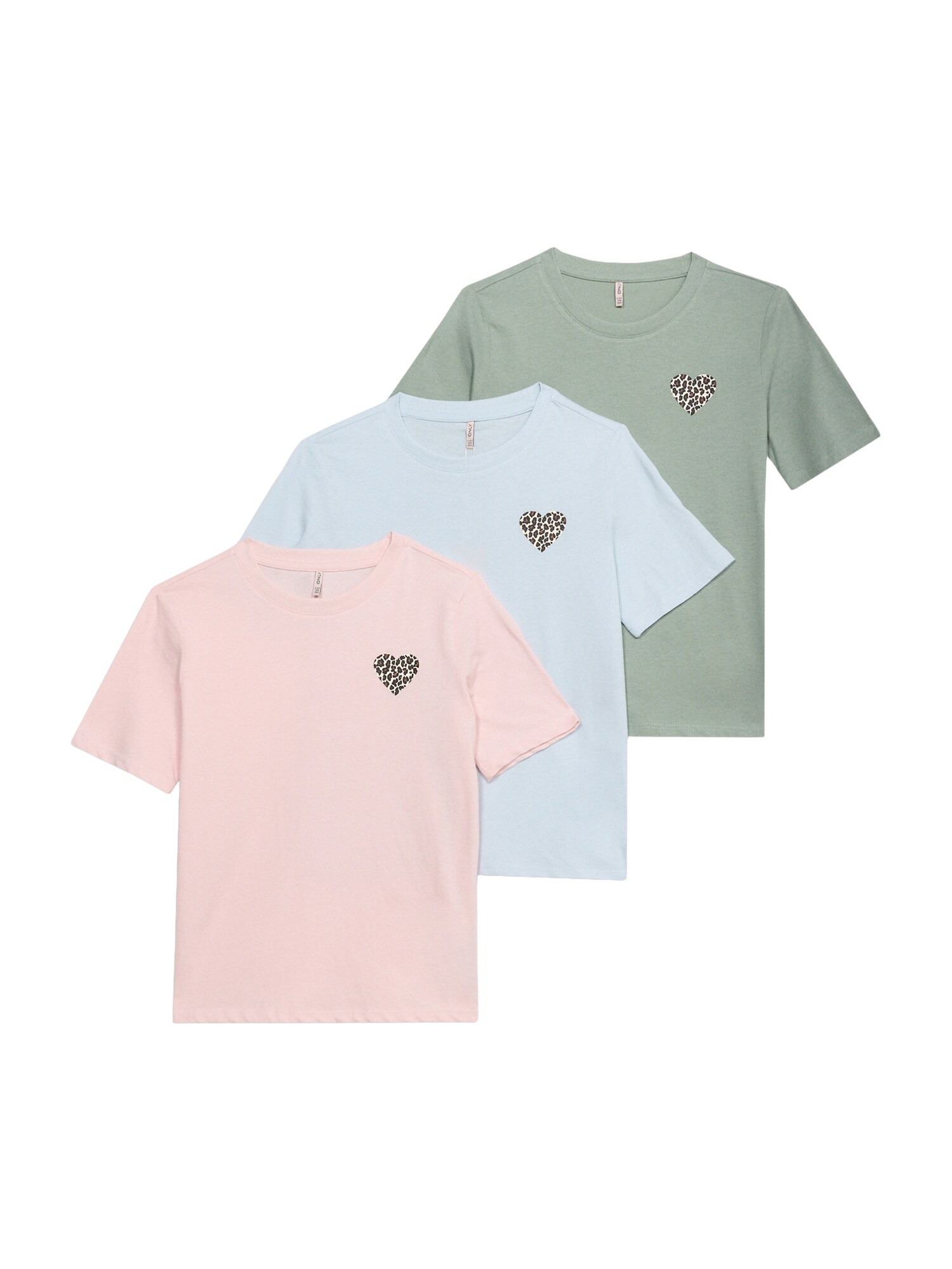 ONLY GIRLS Tricou 'KOG Rexi Heart'  albastru deschis / verde jad / roz / negru