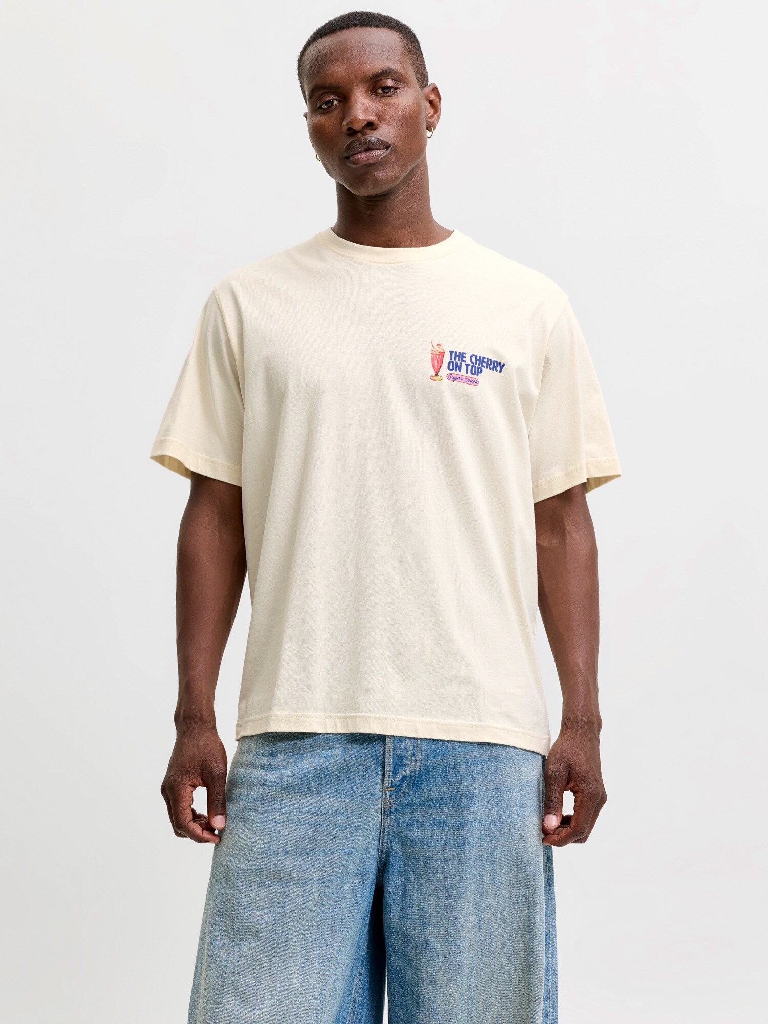 JACK &amp; JONES Camiseta 'JORRANDOM'  azul oscuro / rosé / rojo sangre / blanco lana