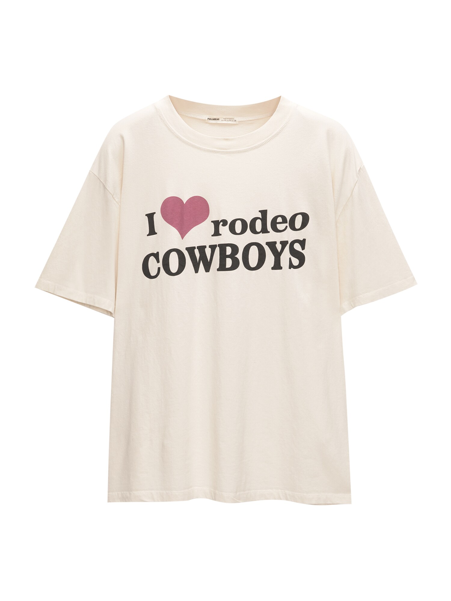 Pull&Bear Tričko 'I LOVE COWBOYS'  svetlobéžová / červeno-fialová / čierna