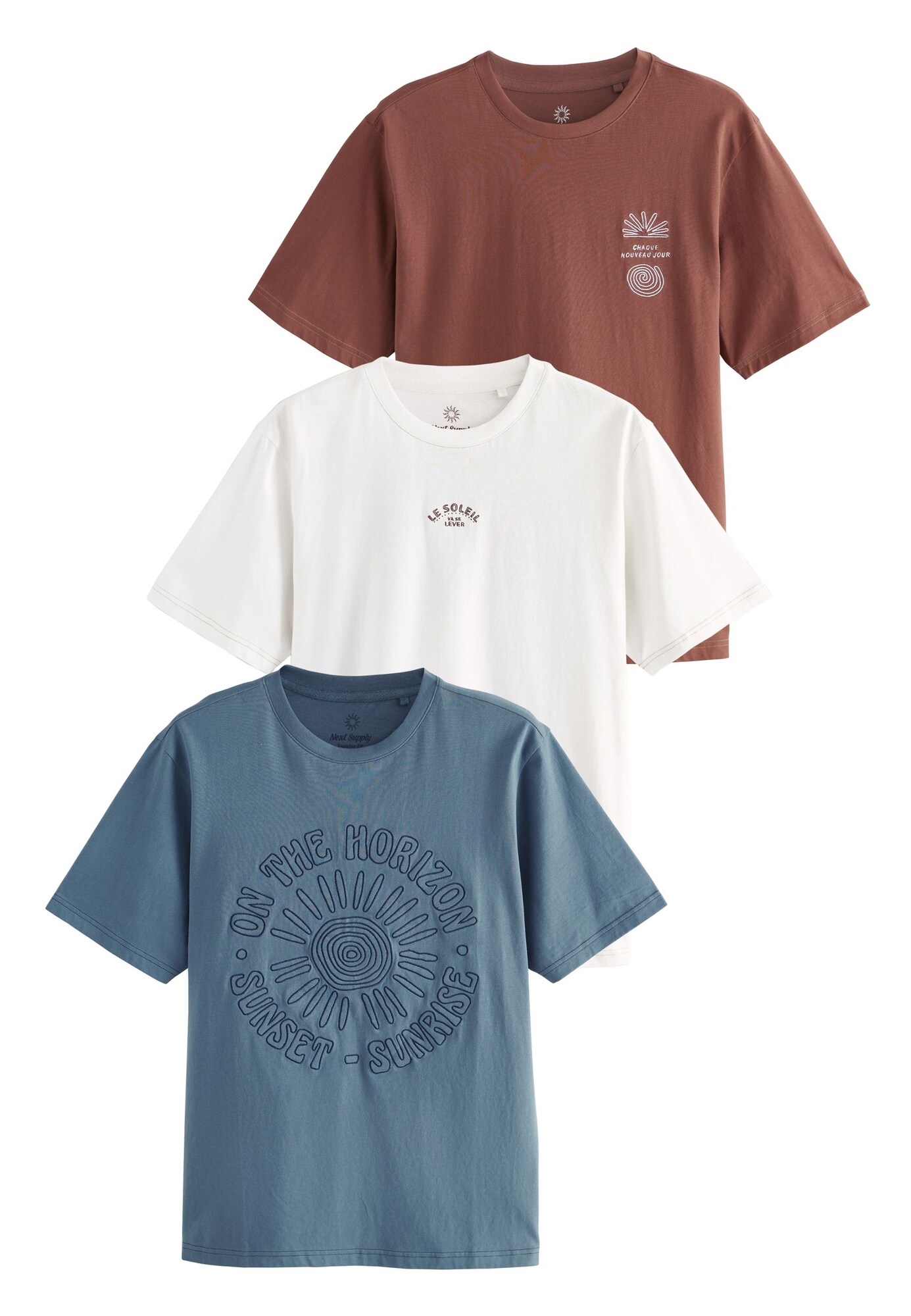 Next Tricou  albastru porumbel / maro ruginiu / alb
