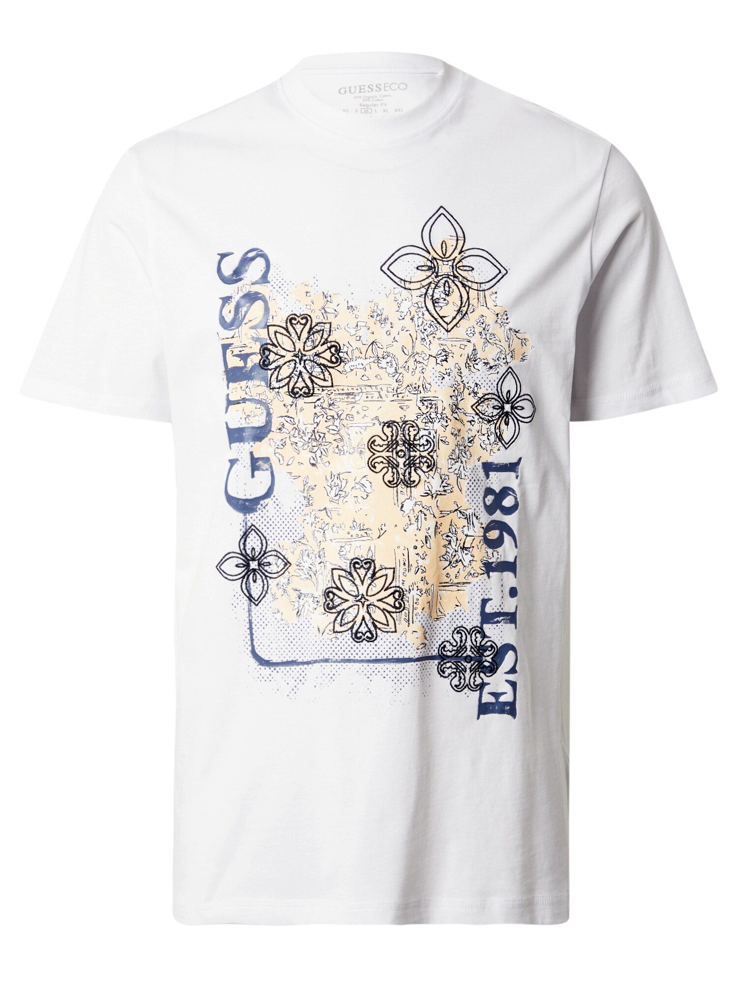 GUESS Tricou  albastru închis / galben deschis / negru / alb