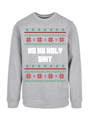 F4NT4STIC Sweatshirt ‘Ho Ho Holy’ Grijs gemêleerd / Donkergroen / Donkerrood / Wit