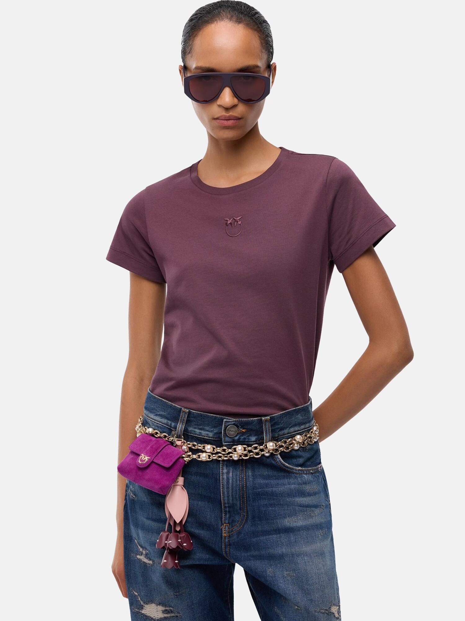 PINKO Camiseta 'PINKO BUSSOLOTTO T-SHIRT JERSEY T-SHIRT'  burdeos – imagen 3