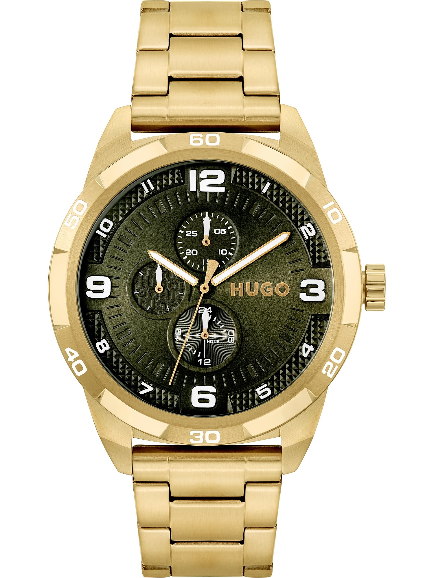 HUGO Analógové hodinky  zlatá / zelená / biela