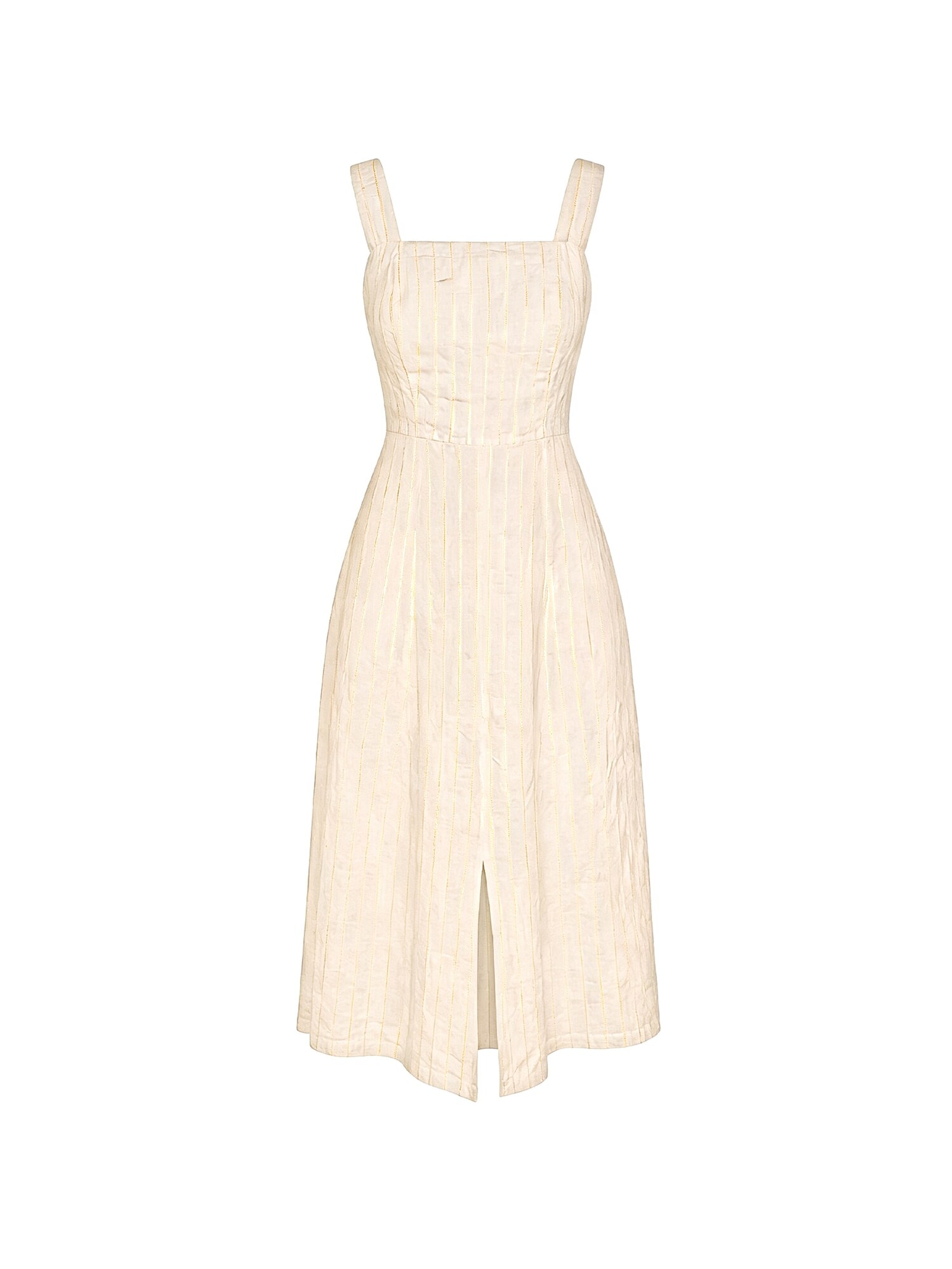 Haris Cotton Vestido 'Square Neck Striped Linen Tie Back Dress with Front Slit'  ecru