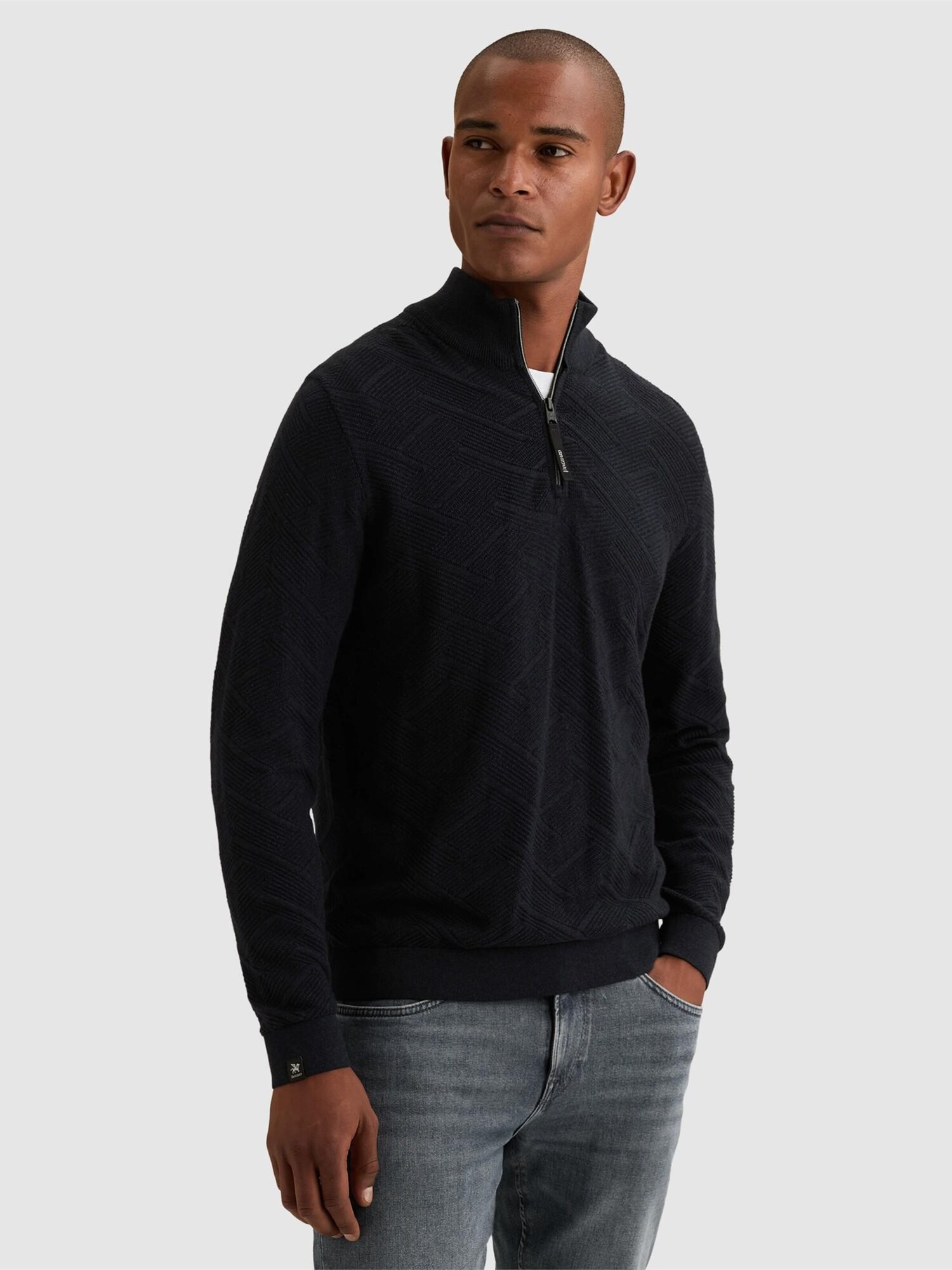 Tröja 'Pullover with half-zip and allover texture'