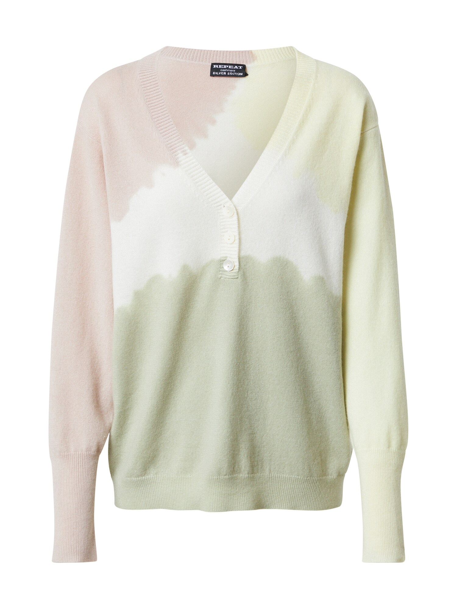 REPEAT Cashmere Megztinis balta / ryškiai rožinė spalva / pastelinė žalia / pastelinė geltona