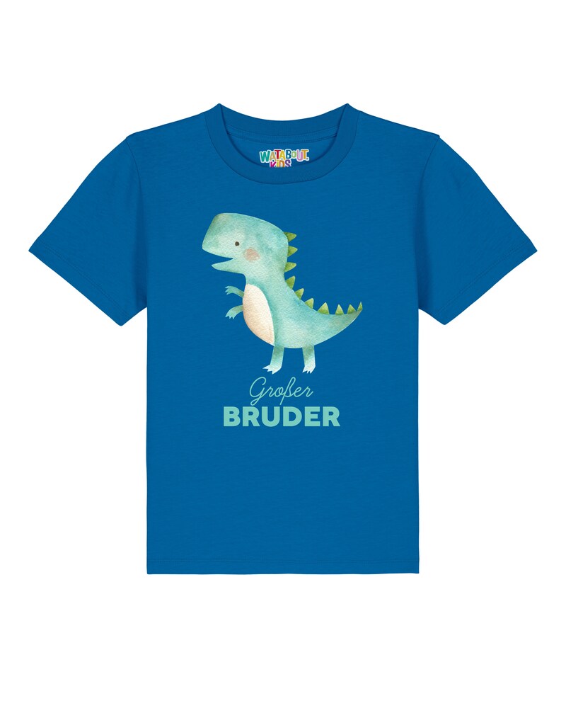 watabout.kids T-Shirt 'Dinosaurier 03 Großer Bruder' Jungen Größe 134/146 royalblau / mint