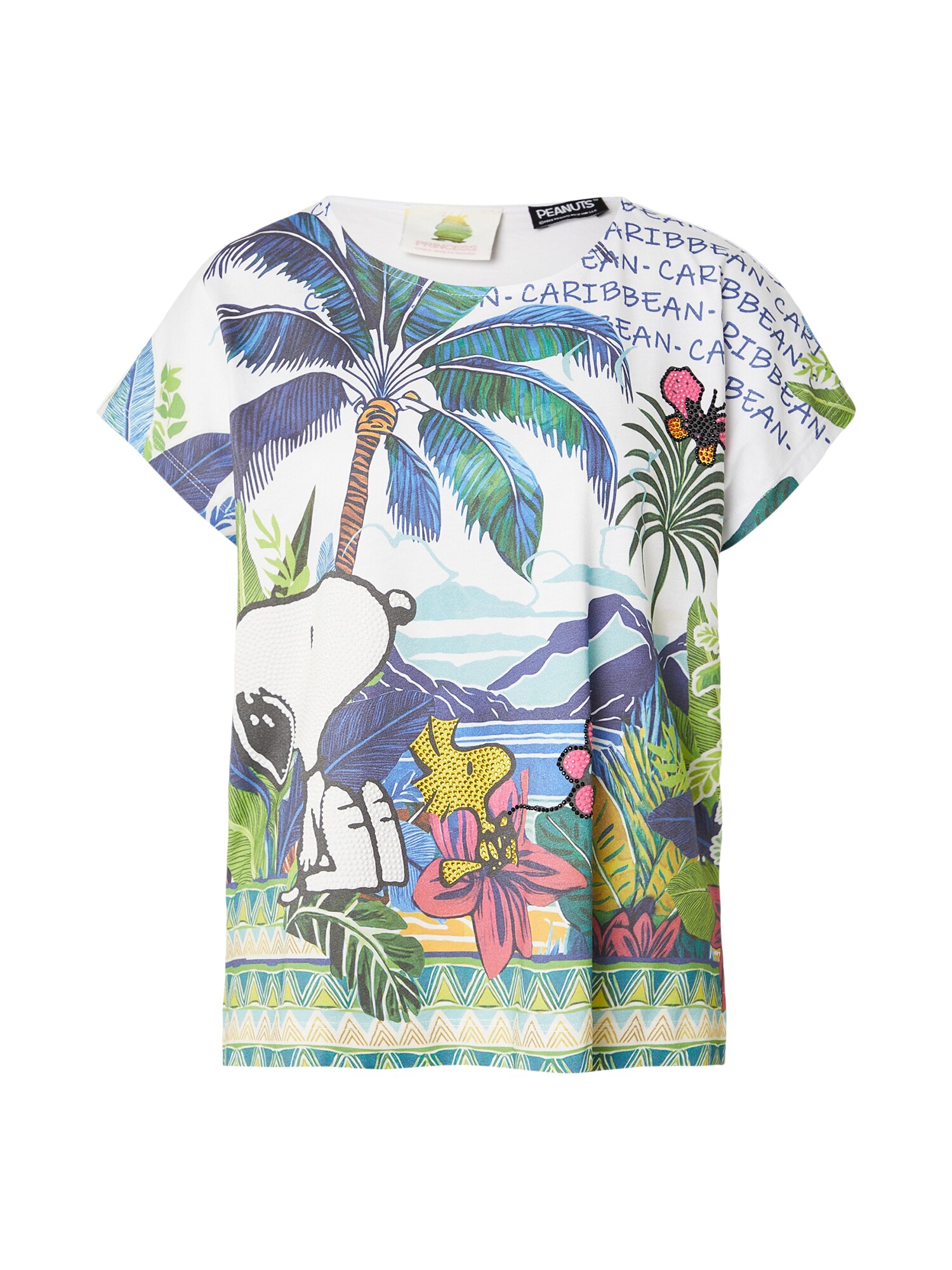 PRINCESS GOES HOLLYWOOD Tricou 'SNOOPY Caribbean'  bleumarin / verde / roz eozină / alb