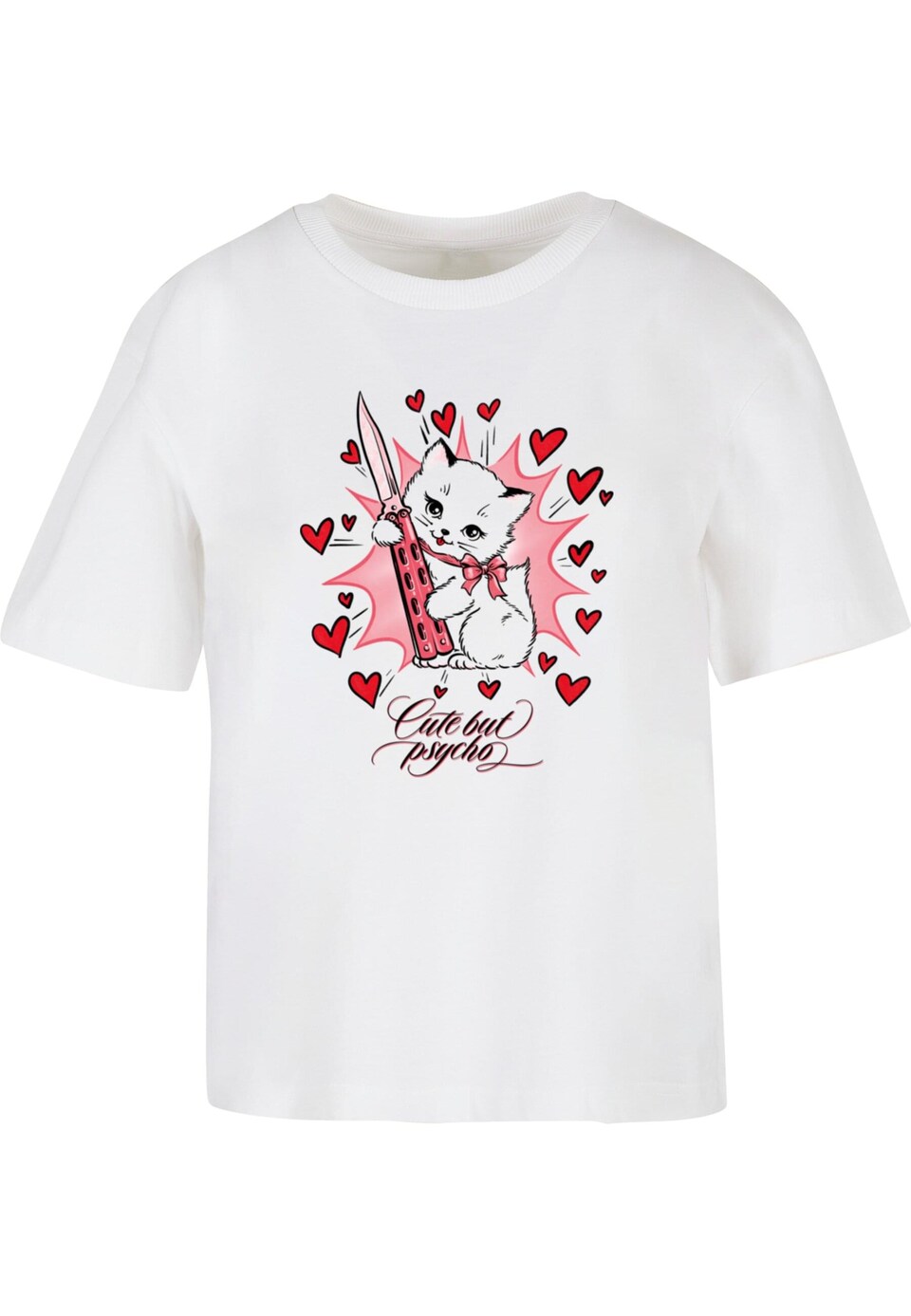 T-shirt 'Psycho Kitty' rosa / röd