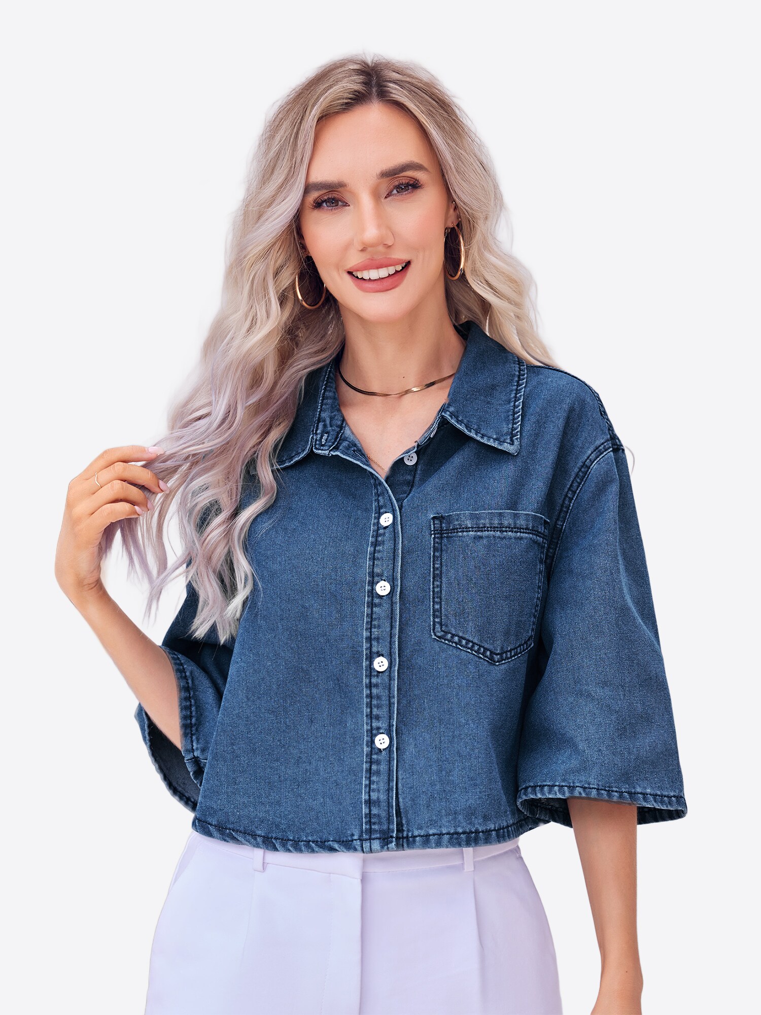 Imily Bela Blúzka  modrá denim (obrázok 2)