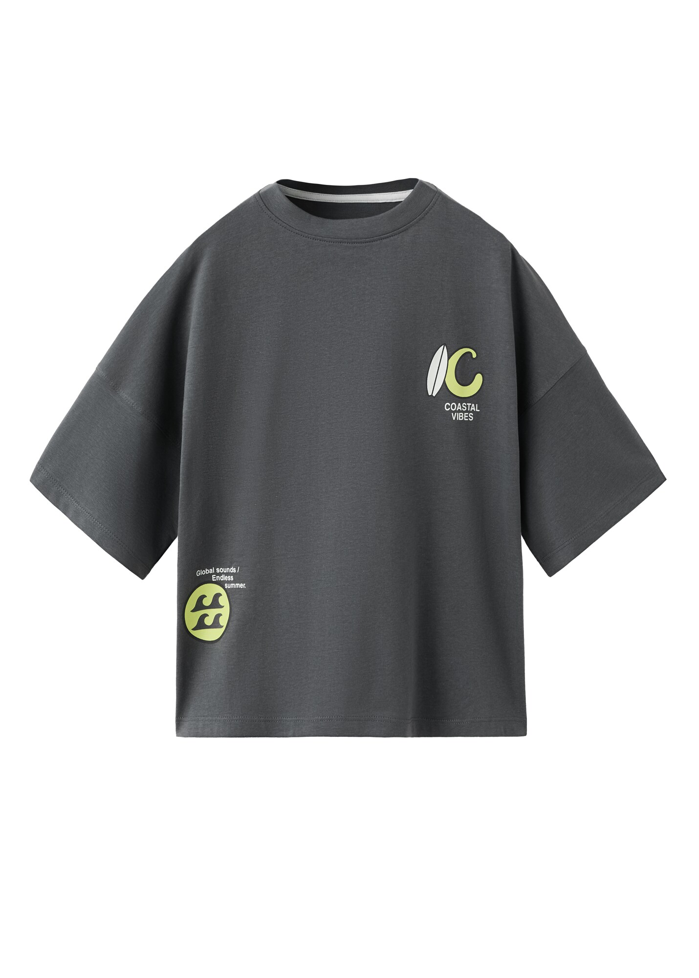 MANGO KIDS Tričko 'COASTAL'  svetložltá / antracitová