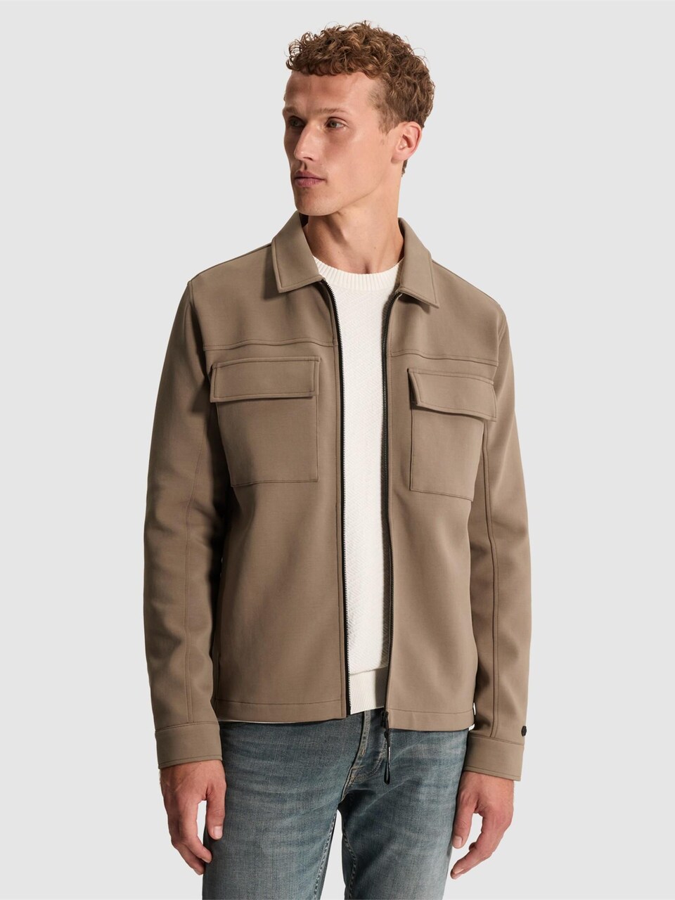 Övergångsjacka 'Sweat jacket with shirt collar and zipper closure'