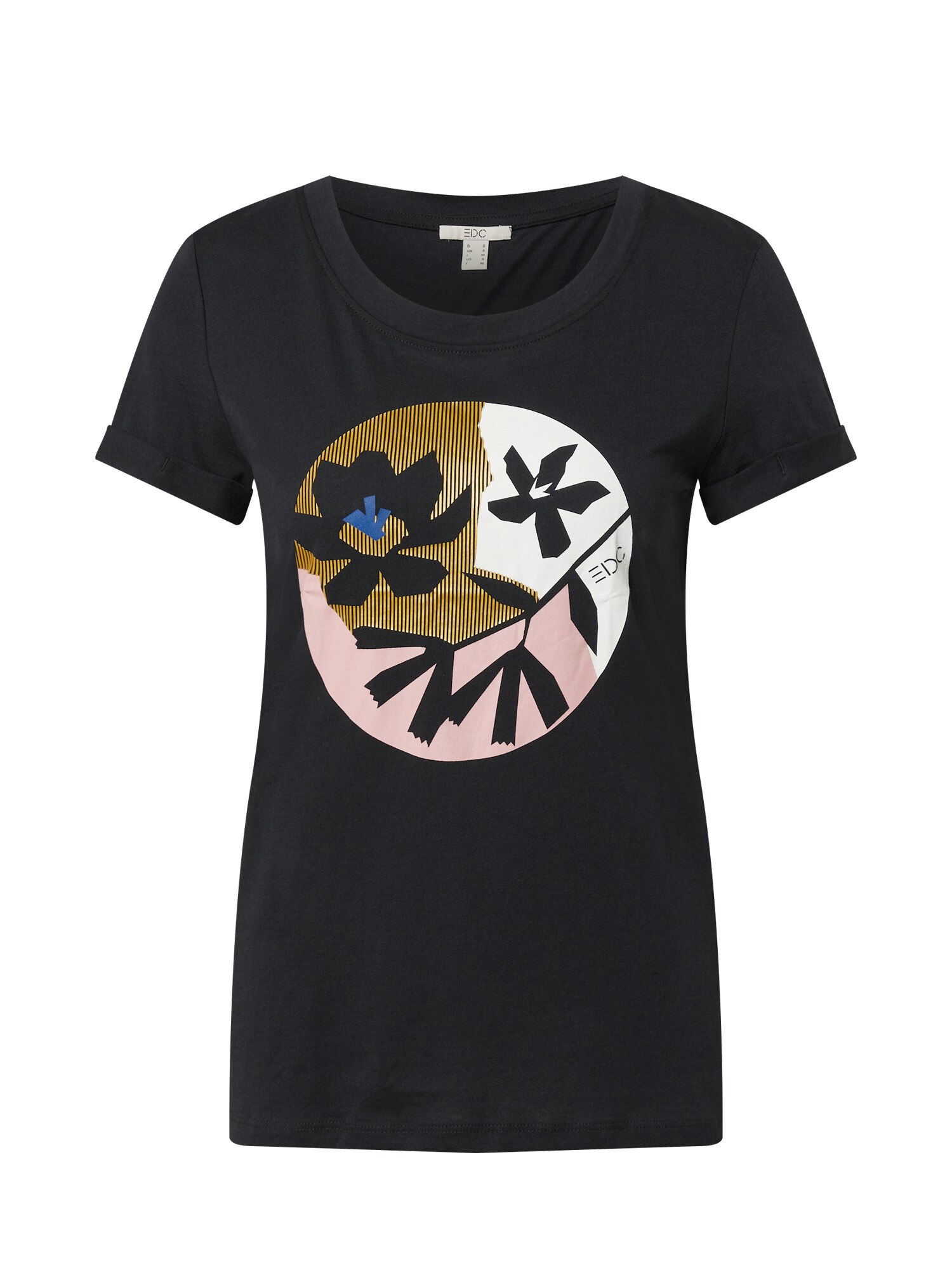 EDC BY ESPRIT Marškinėliai  juoda / balta / geltona / rožių spalva