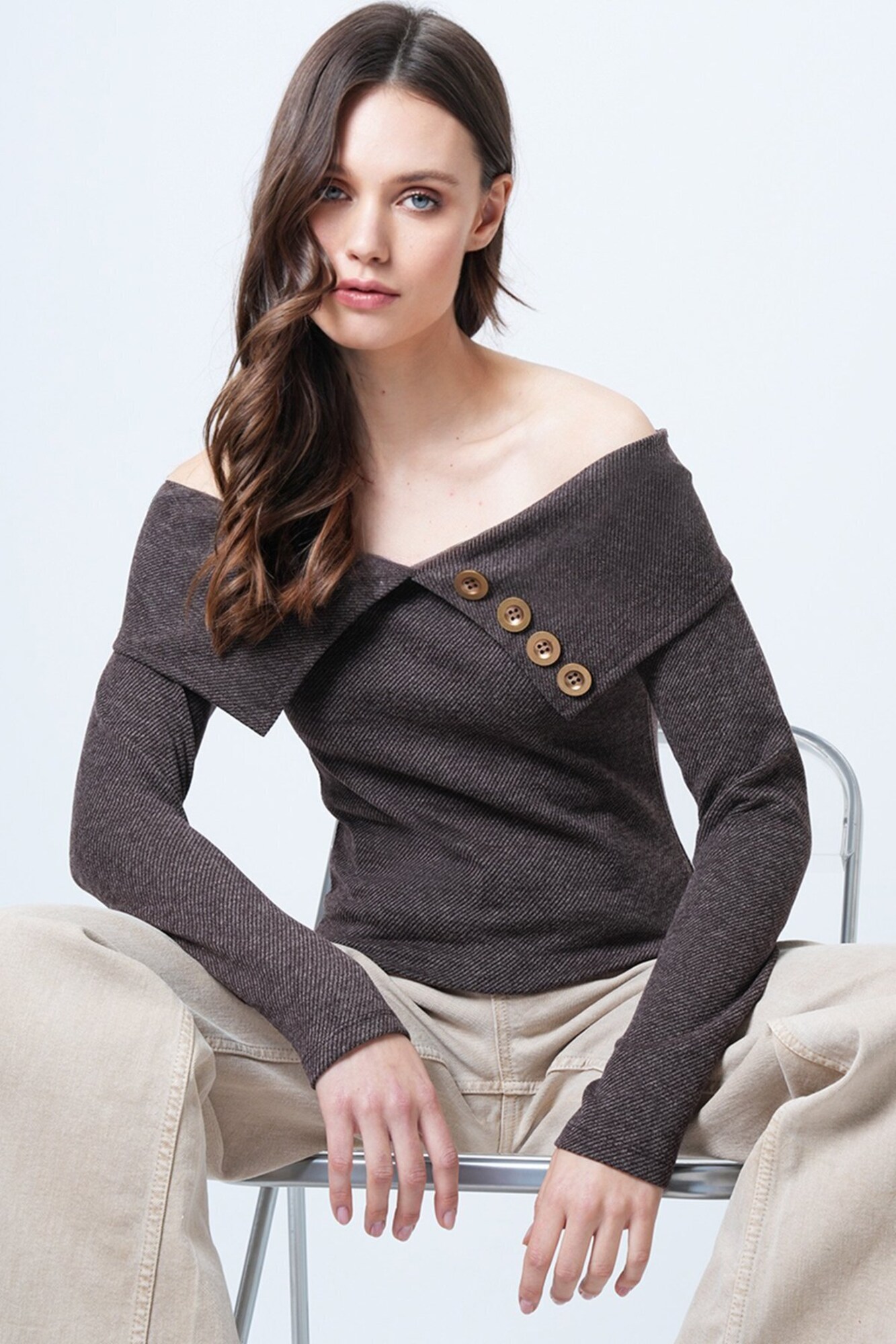 Trend Alaçatı Stili Camiseta marrón oscuro