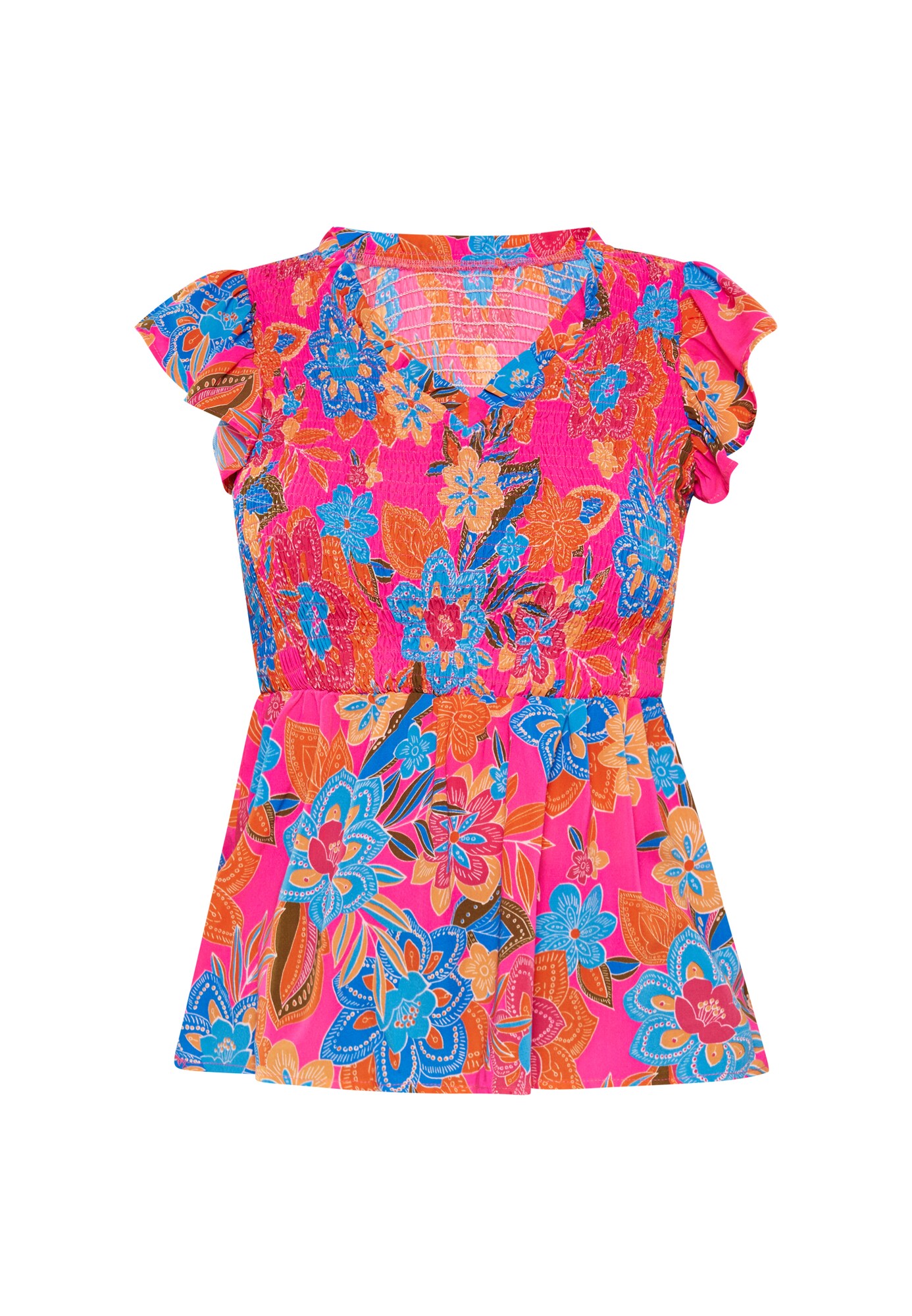 Usha Blusa 'Fashion Look' azul cielo / oliva / naranja / rosa oscuro