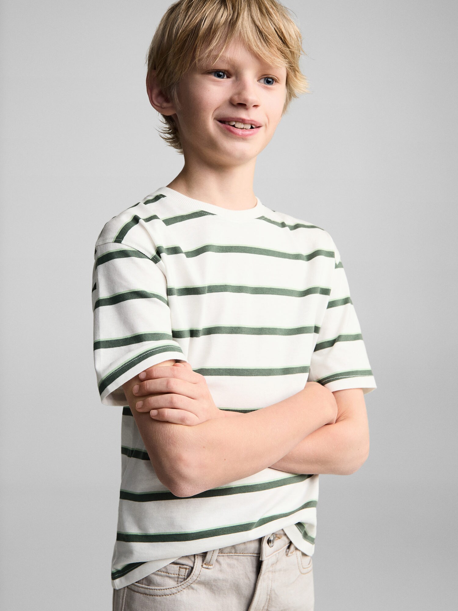 MANGO KIDS Póló 'FRESH'  sötétzöld / fehér termék 2. képe