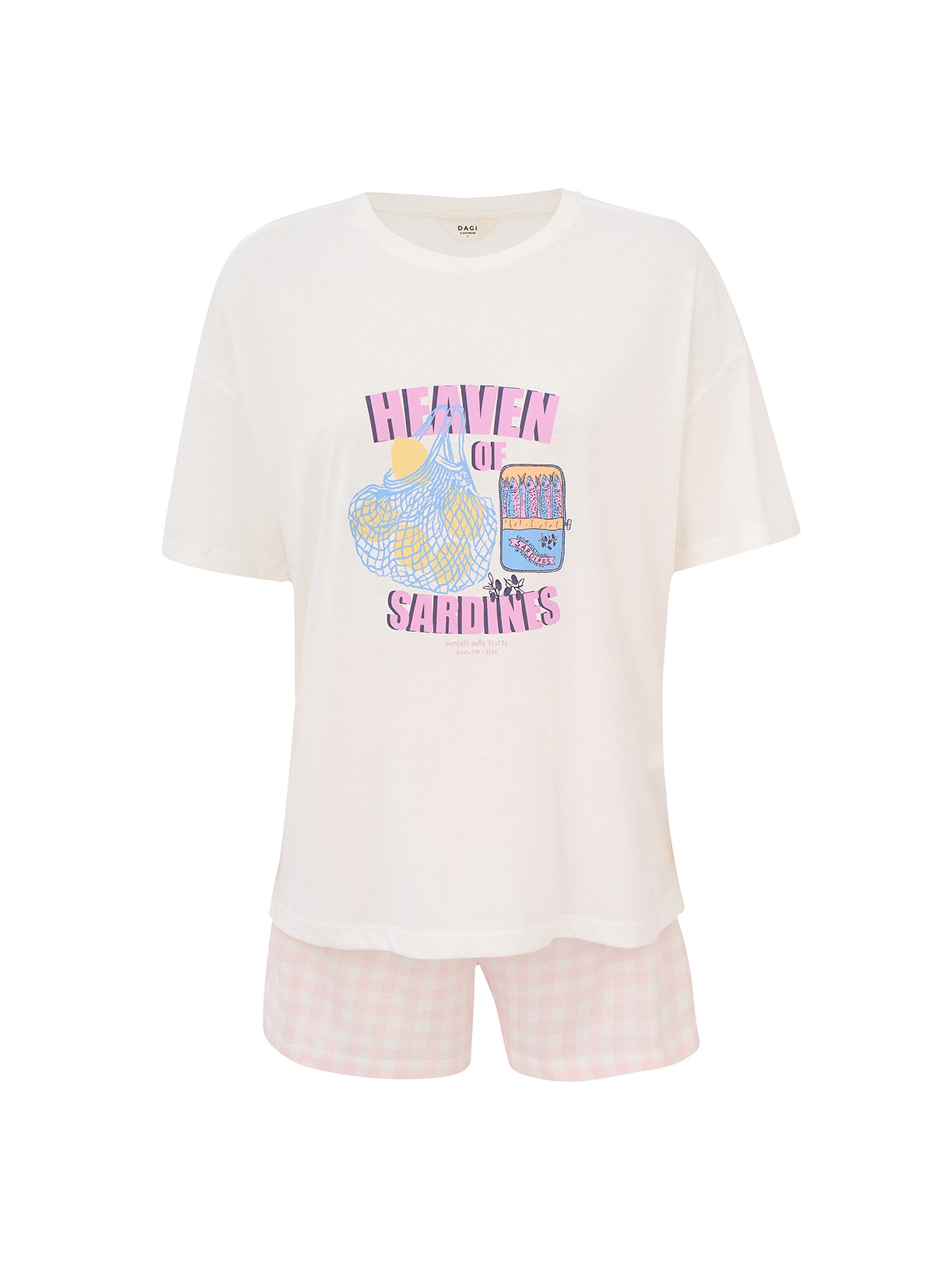 Dagi Pijama de pantalón corto  ecru / azul claro / lima / rosa