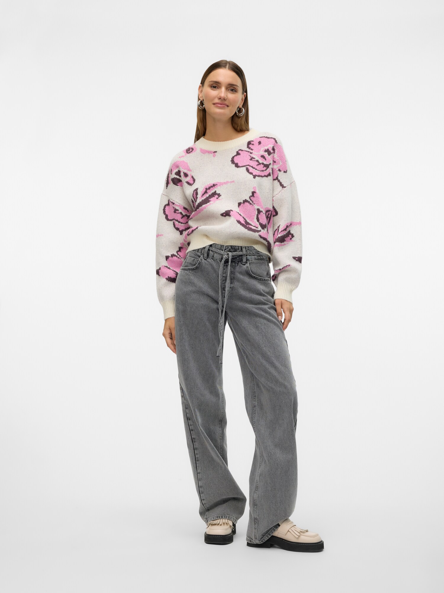 VERO MODA Pulóver 'VMESTRID'  világos bézs / padlizsán / eozin termék 2. képe