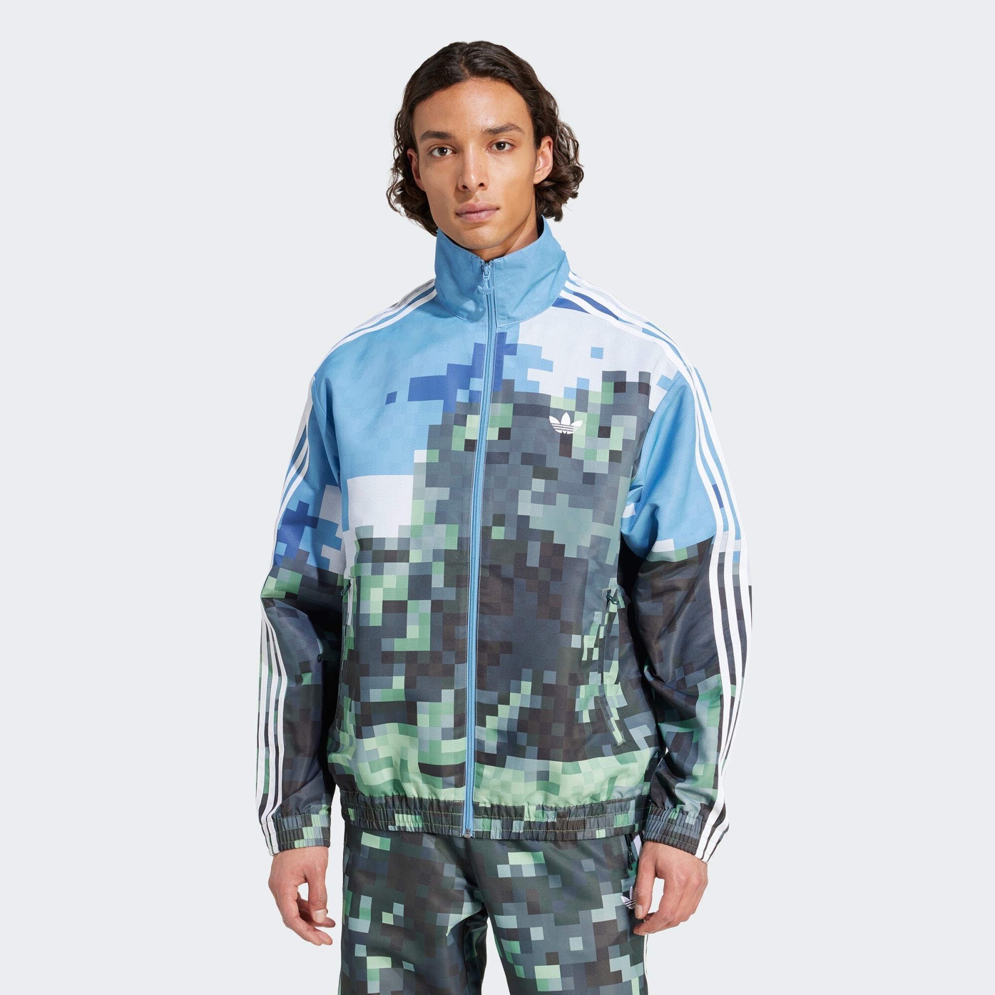 ADIDAS ORIGINALS Átmeneti dzseki 'Adidas Originals x Minecraft'  világoskék / sötétszürke / világoszöld / fehér termék 2. képe