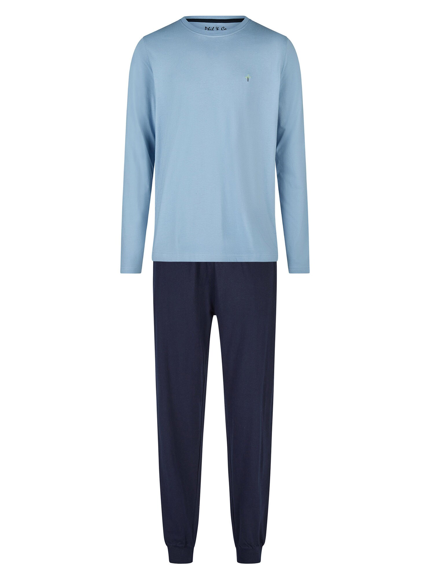 Phil & Co. Berlin Pyjama Lang ' Classics ' Lichtblauw / Donkerblauw