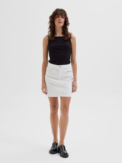 Selected Femme Svava Mid Rise White Denim Skirt