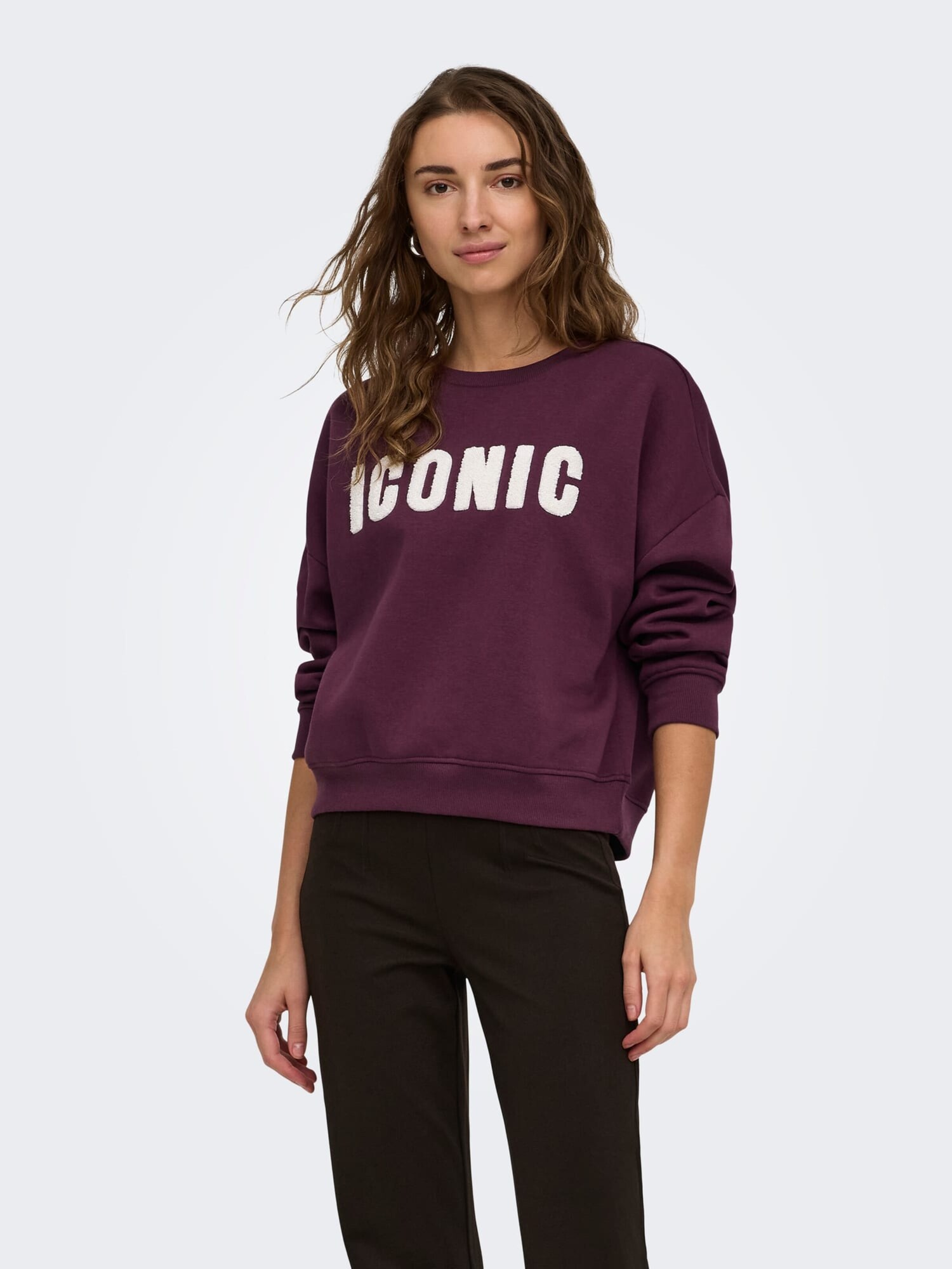 ONLY Bluză de molton ONLSweat roșu bordeaux / alb