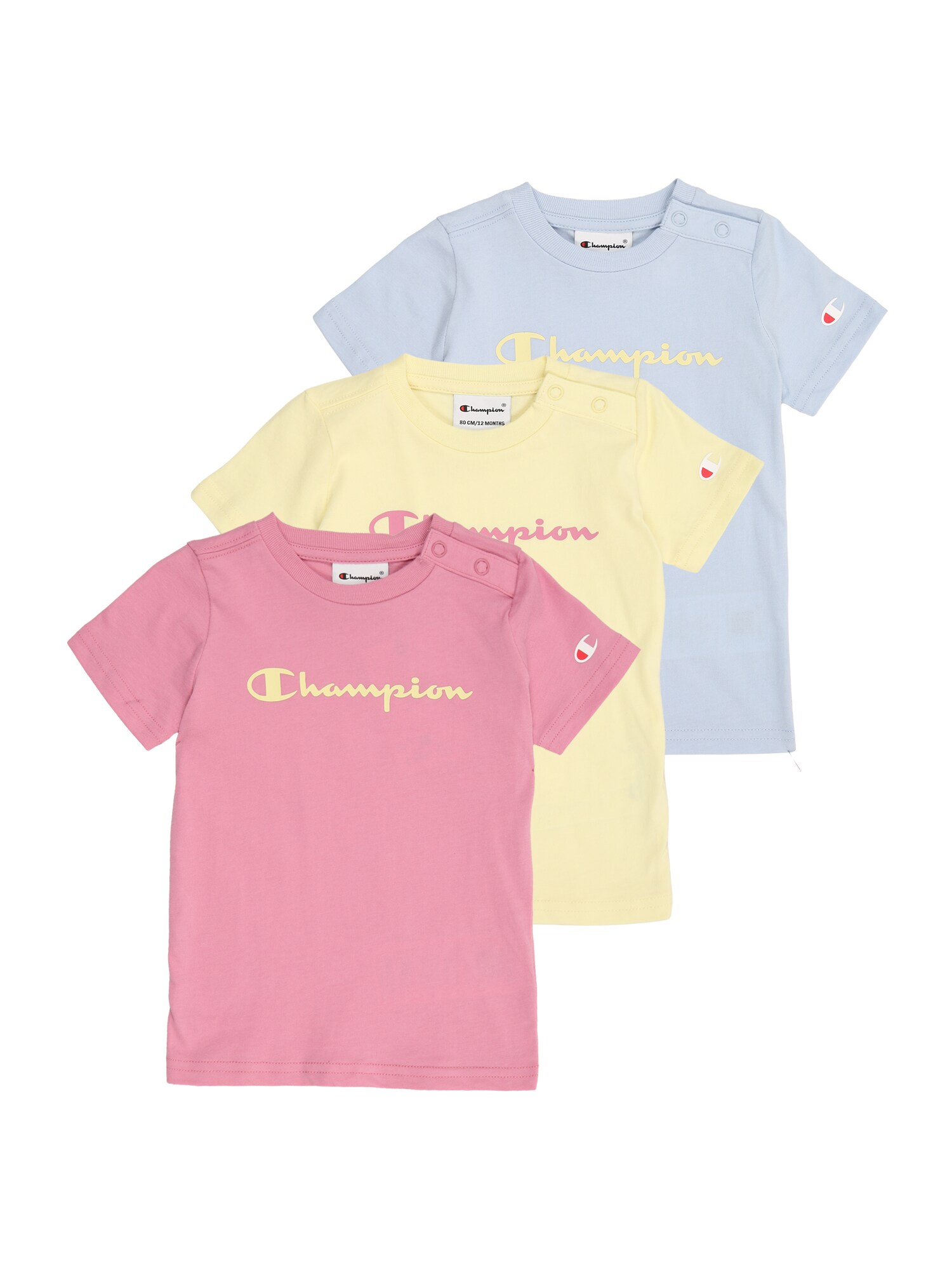 Champion Authentic Athletic Apparel Tricou  albastru deschis / galben pastel / roz pitaya / alb