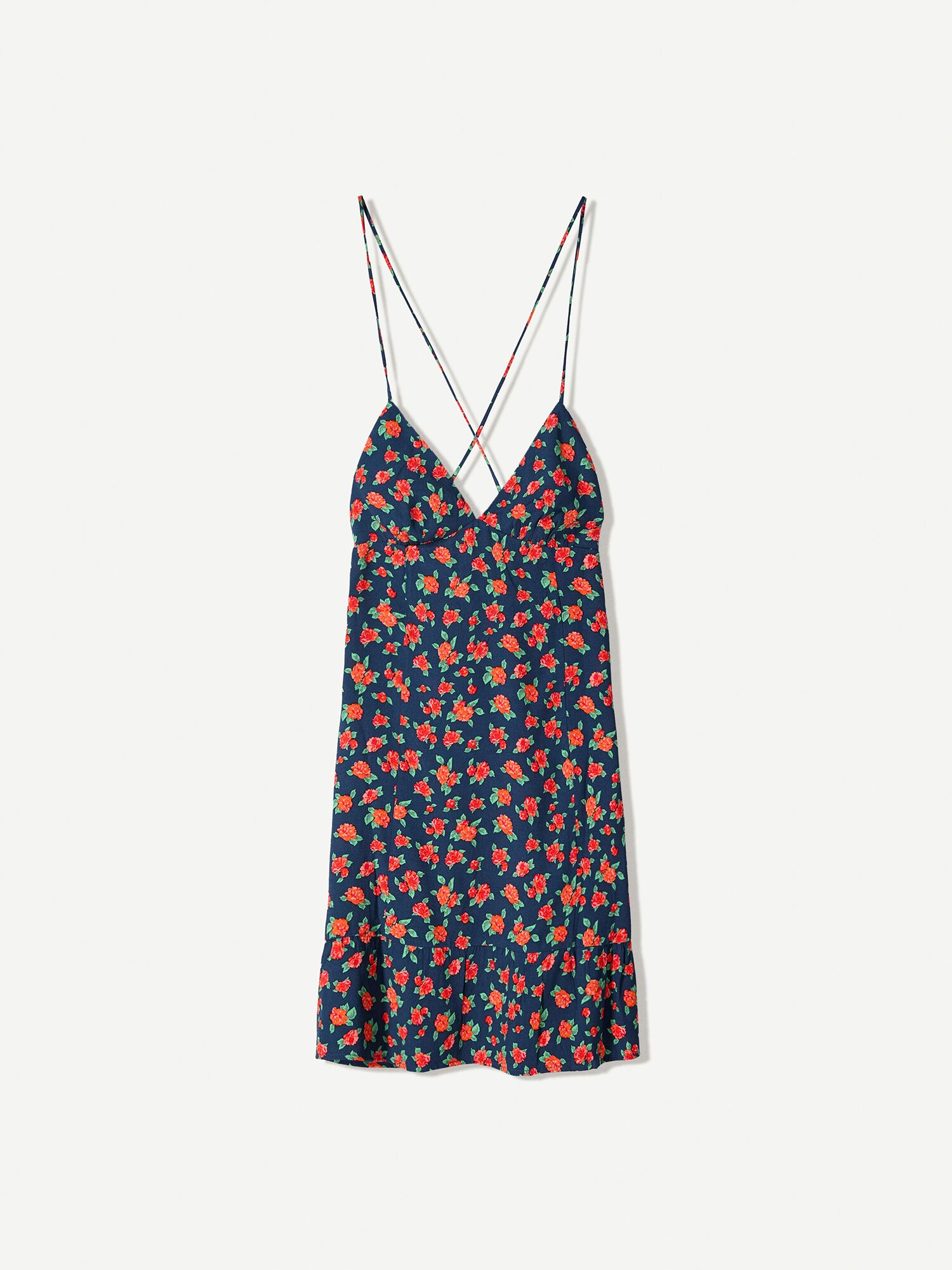 Bershka Rochie de vară  bleumarin / verde / roșu deschis