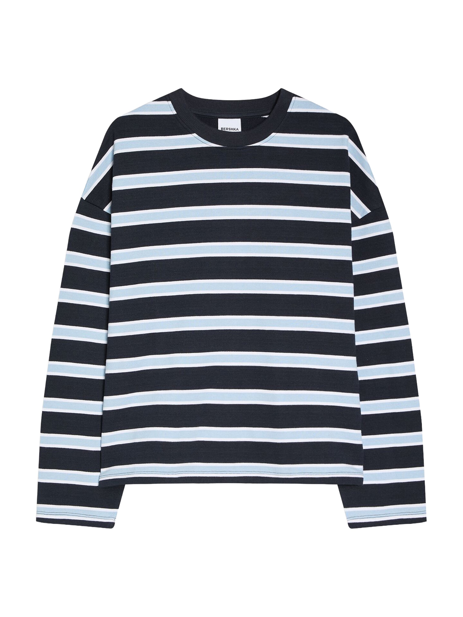 Bershka Tricou  bleumarin / azuriu / alb