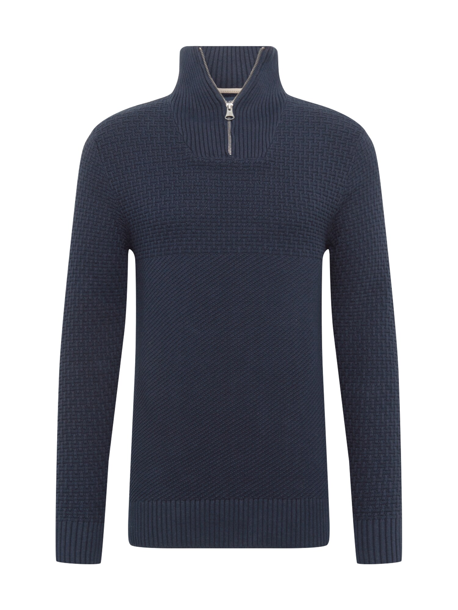 JACK & JONES Megztinis 'JPRBLUCARLIN KNIT HALF ZIP'  tamsiai mėlyna / mėlyna