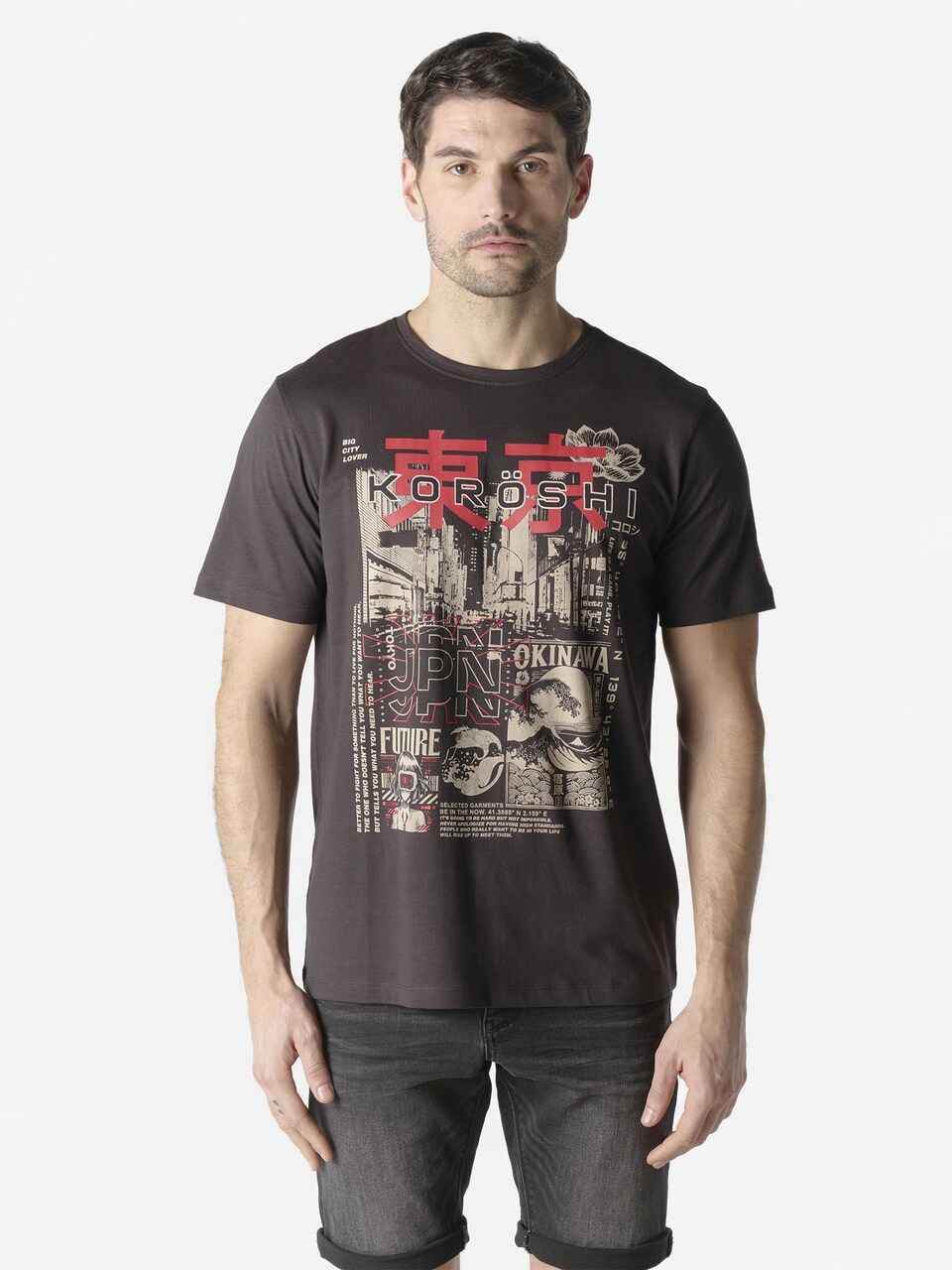 T-shirt beige / grå / antracit